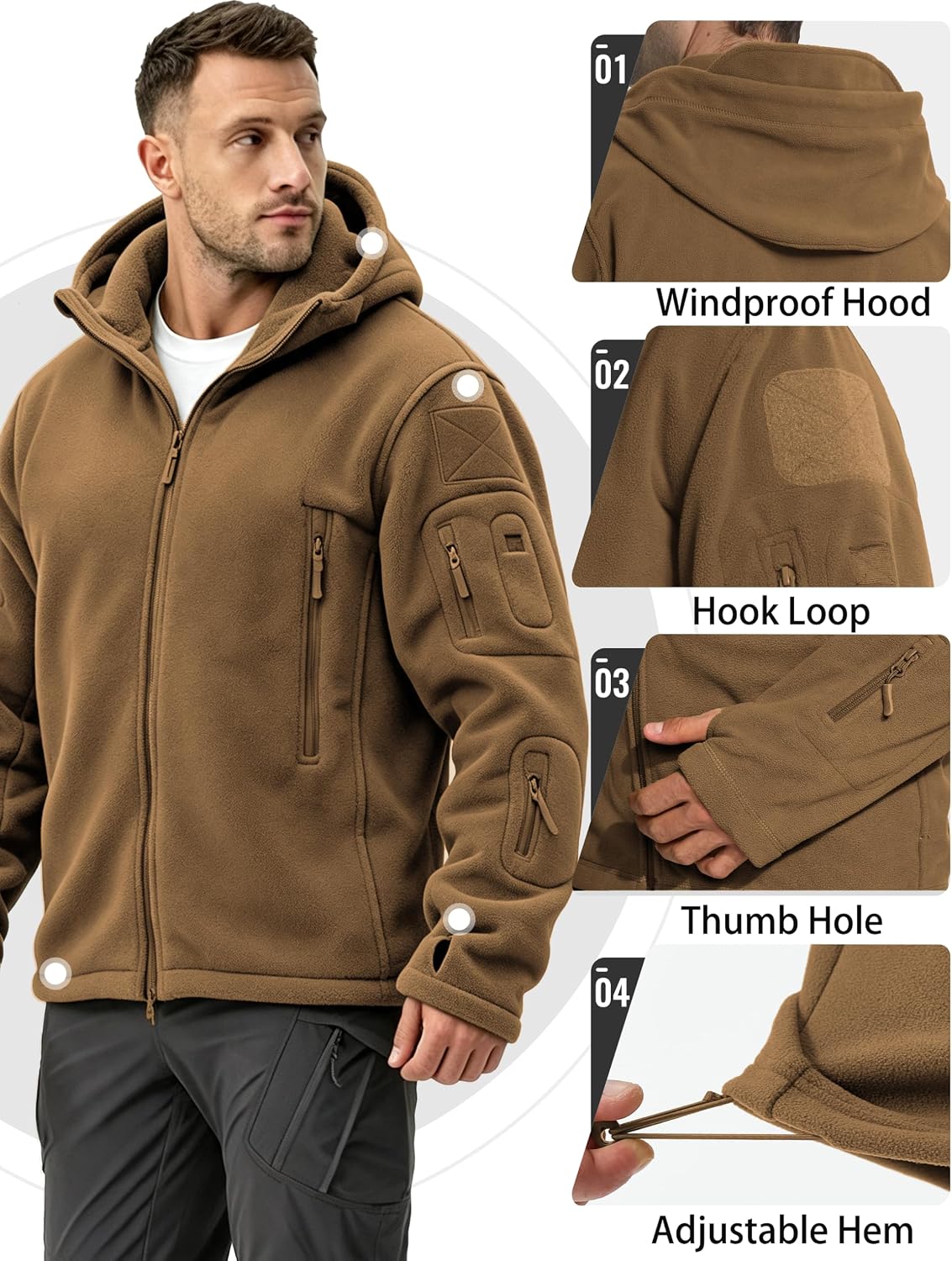 Detalle 2 de TACVASEN EZ-P9XR-B63Y Men's Full-Zip Fleece Jacket with Hood