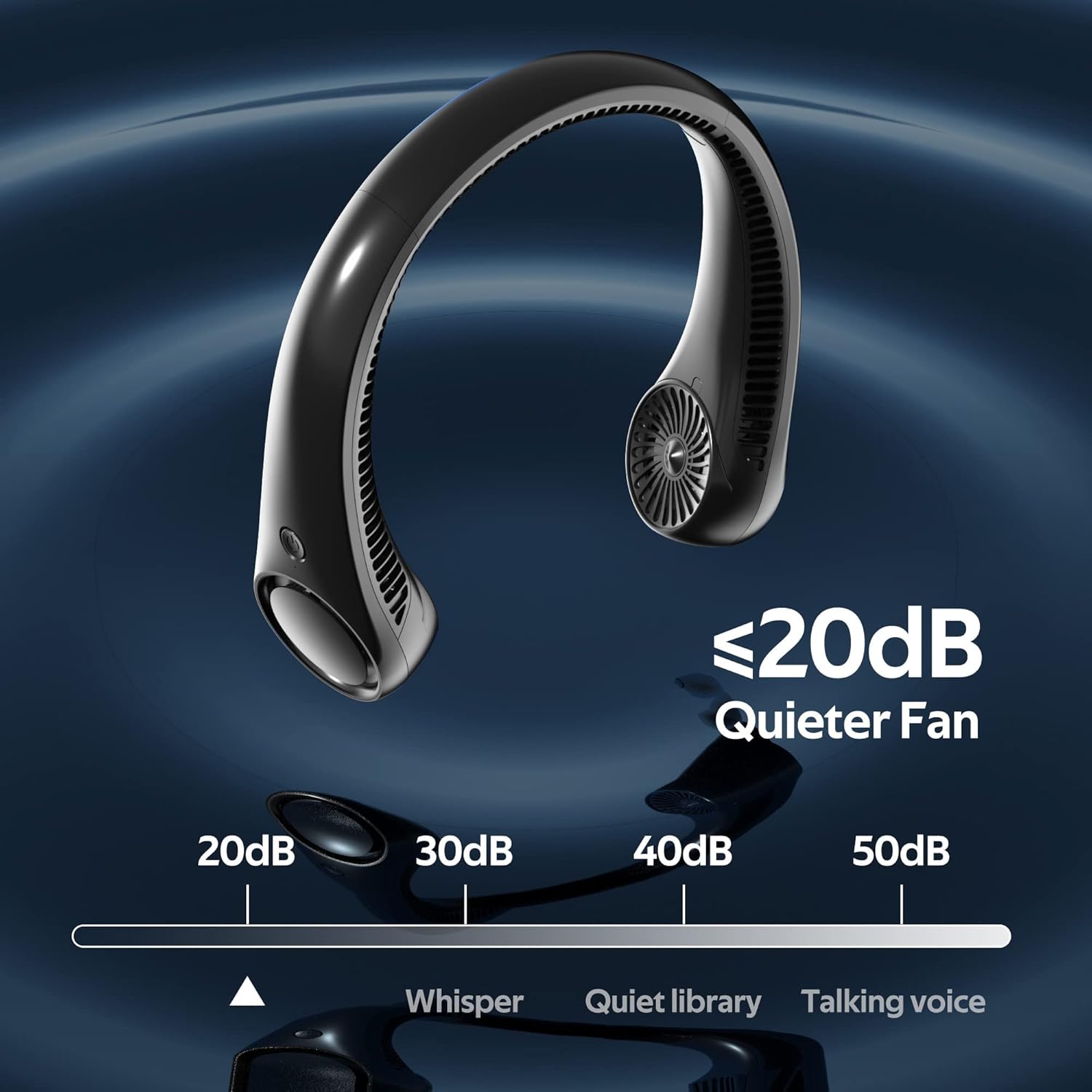 Thumbnail 3 de Portable Neck Fan (Hands-Free, Bladeless, 360° Cooling) with 4000mAh USB Rechargeable Battery, 3 Speeds — Black