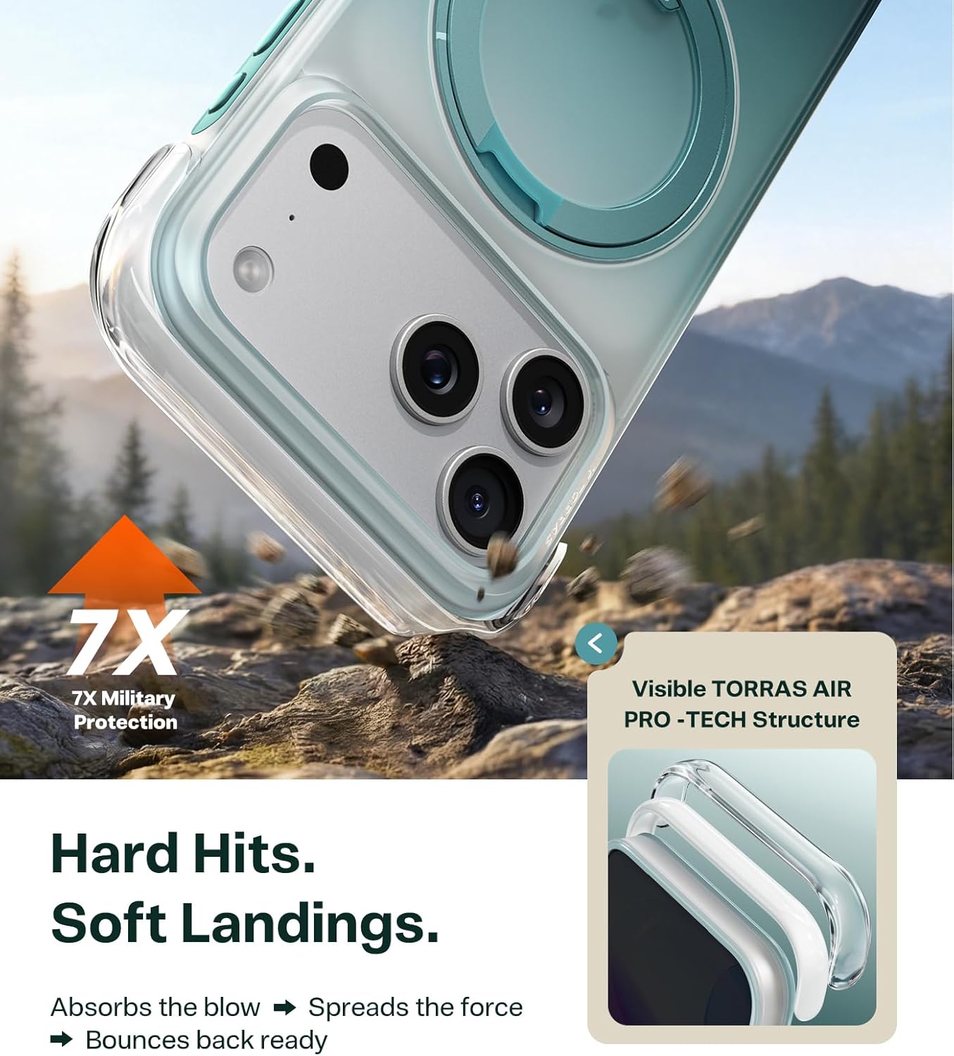 Thumbnail 2 de TORRAS O3 Air Gradient Case for iPhone 17 Pro Max with 360 Magnetic Stand (Mist blue, 6.9")