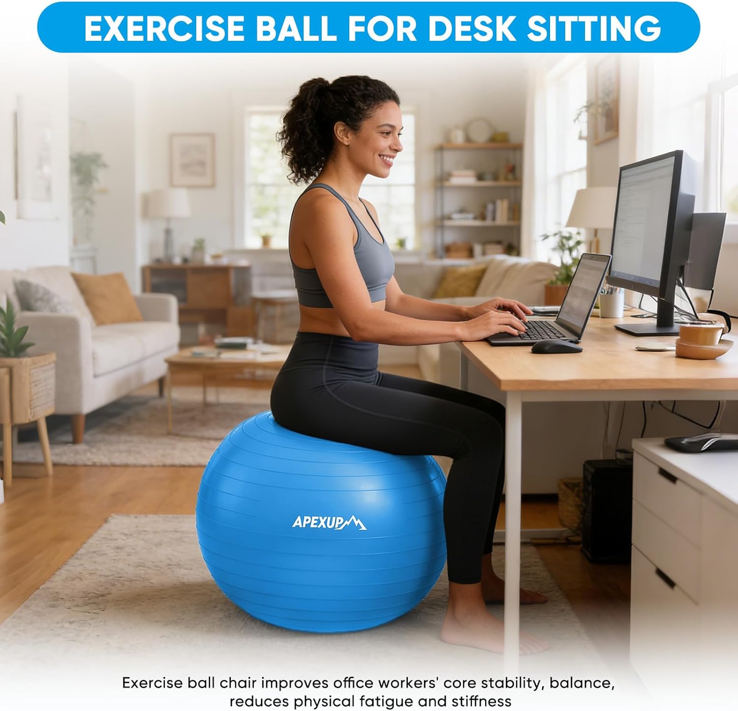 Detalle de APEXUP Yoga Ball Exercise Ball (Anti-Slip, Heavy Duty) — 5 Sizes