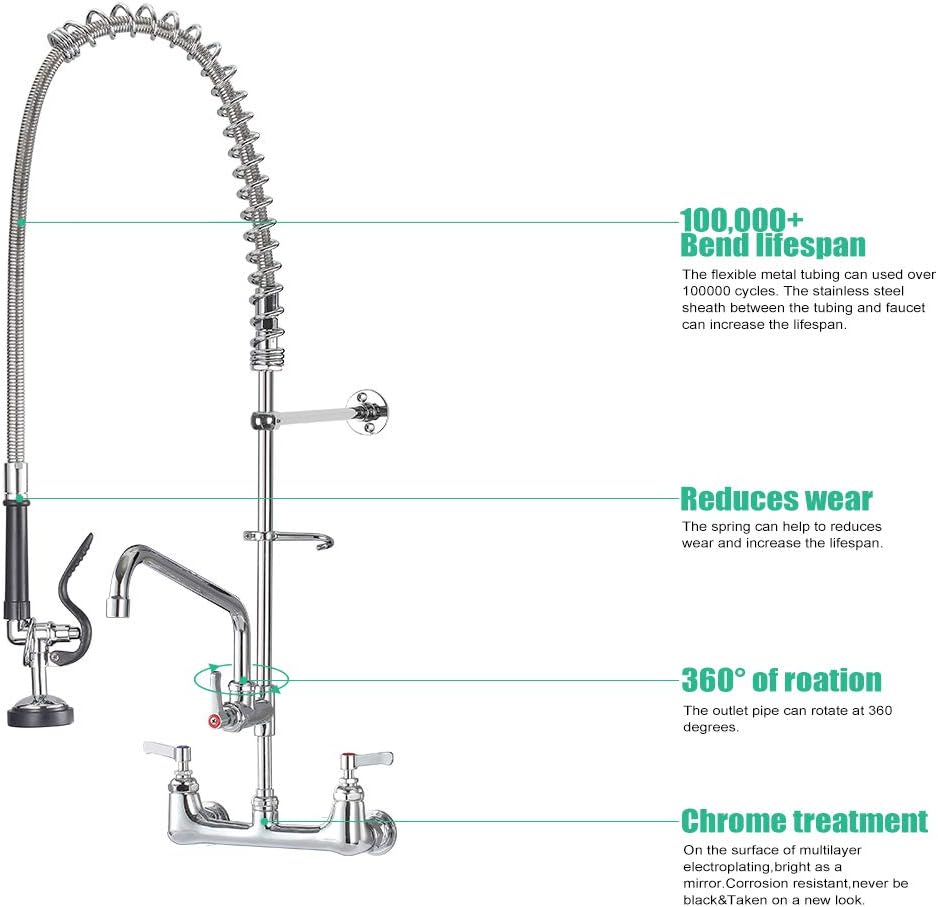 Detalle 2 de BESTJEEF IM-US-KH79 47-Inch Wall-Mount Commercial Faucet with Pre-Rinse Sprayer