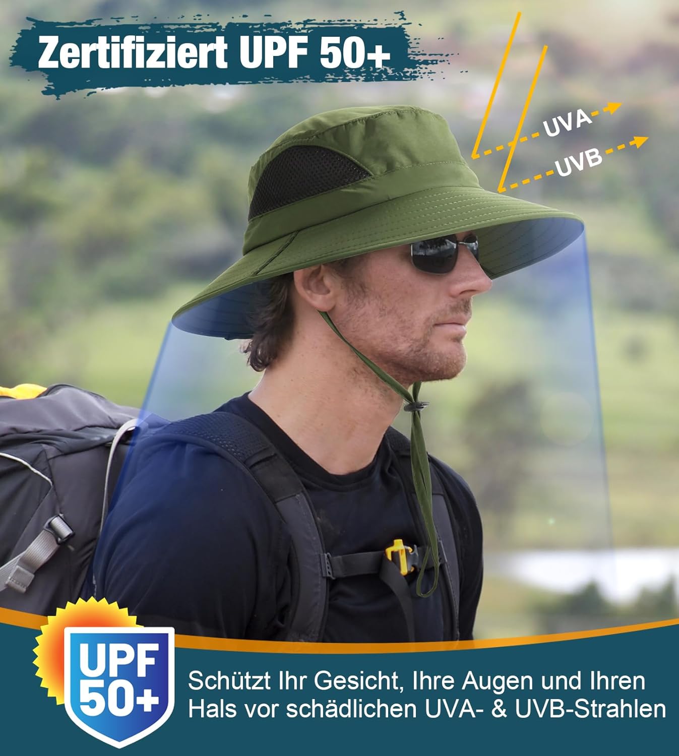 Thumbnail 2 de Wmcaps Sonnenhut mit UV-Schutz (UPF 50+) und breiter Krempe für Outdoor – verstellbar, faltbar