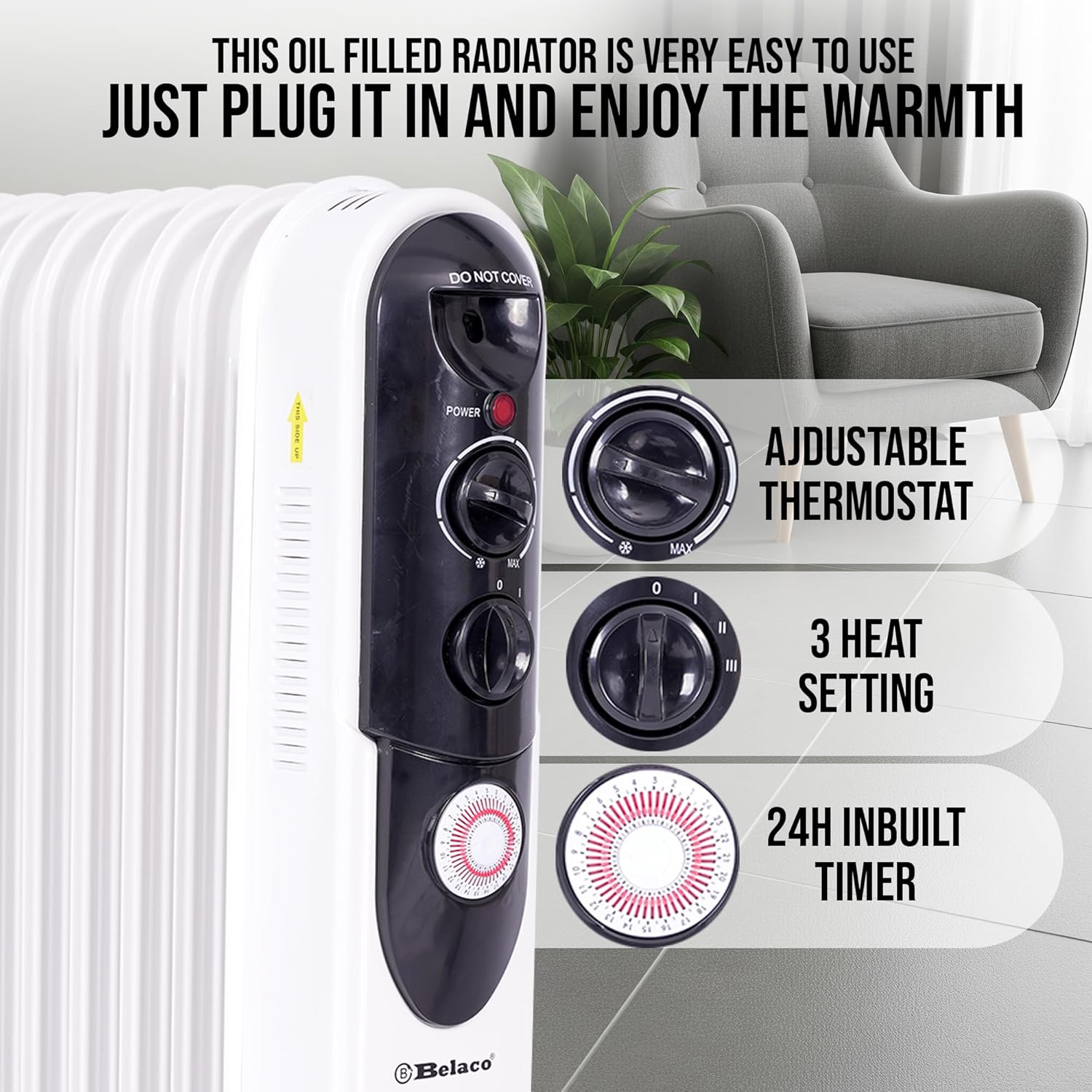 Thumbnail 6 de Belaco 2500W oil-filled radiator with 24H timer