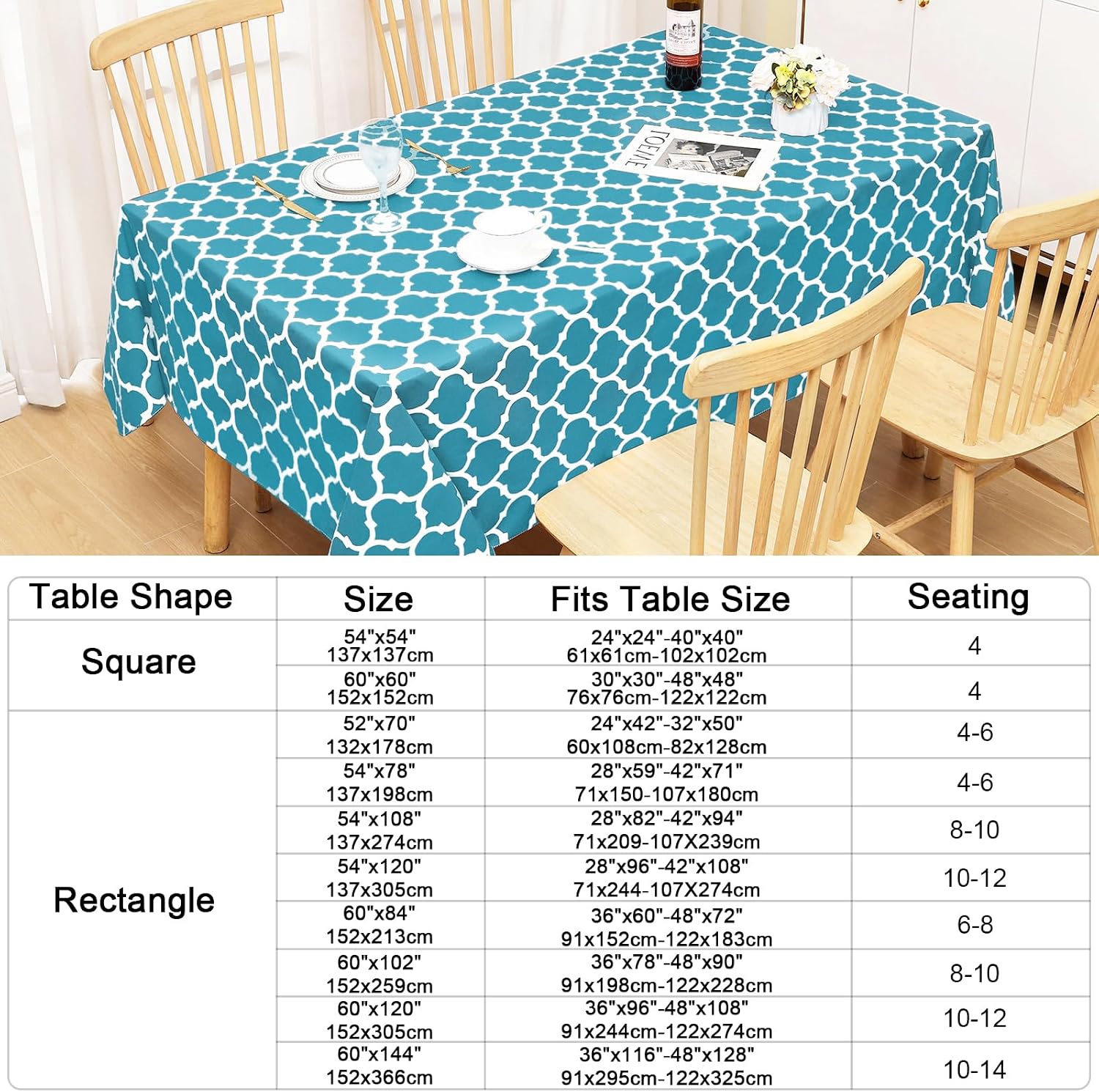 Thumbnail 6 de Smiry Rectangle Table Cloth 60"x84" Teal 📐