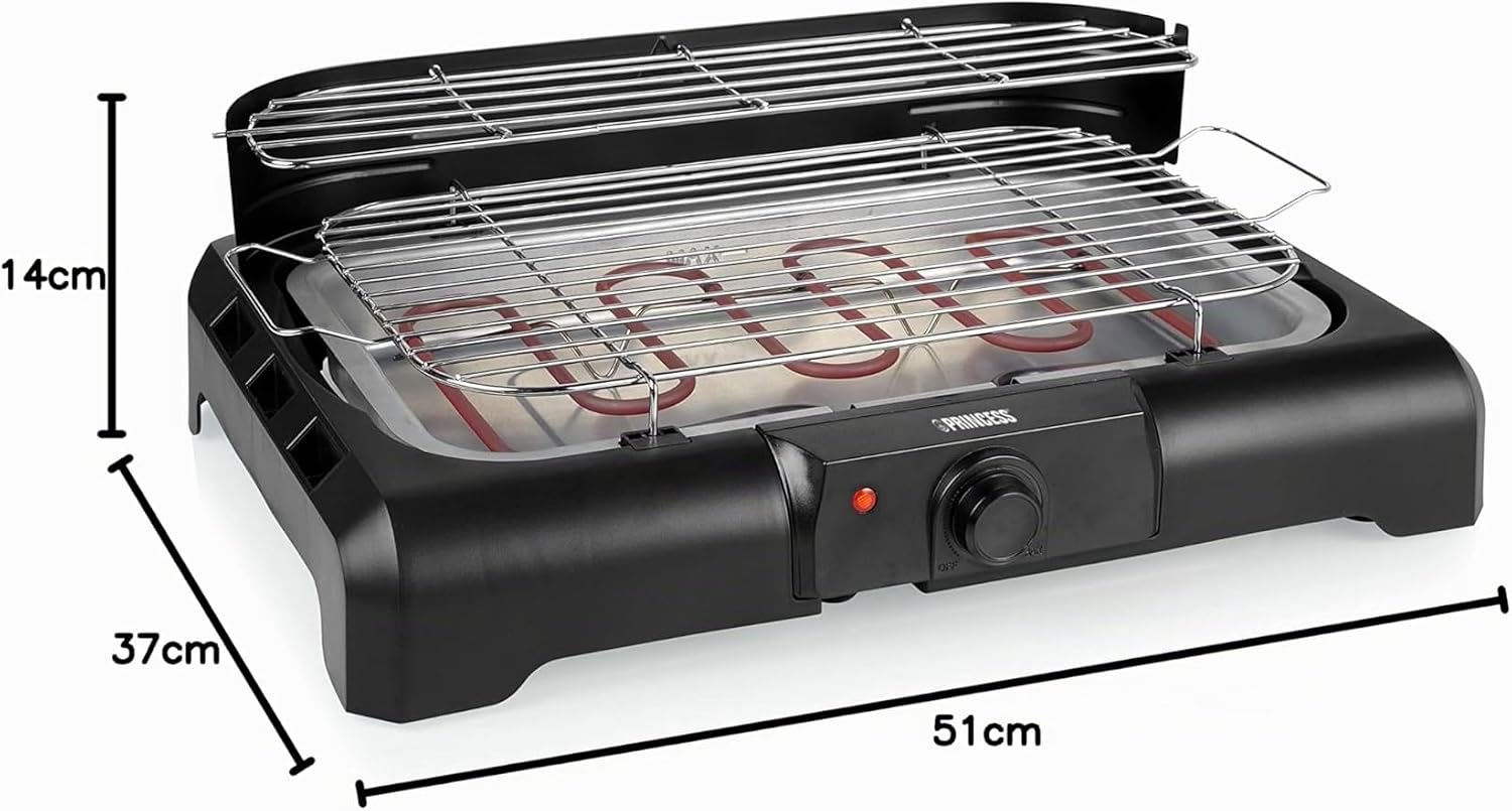 Detalle 2 de Princess Barbecue Elettrico con Mensole, 2200 W - Anti-fumo, Paravento, 40 x 24,5 cm