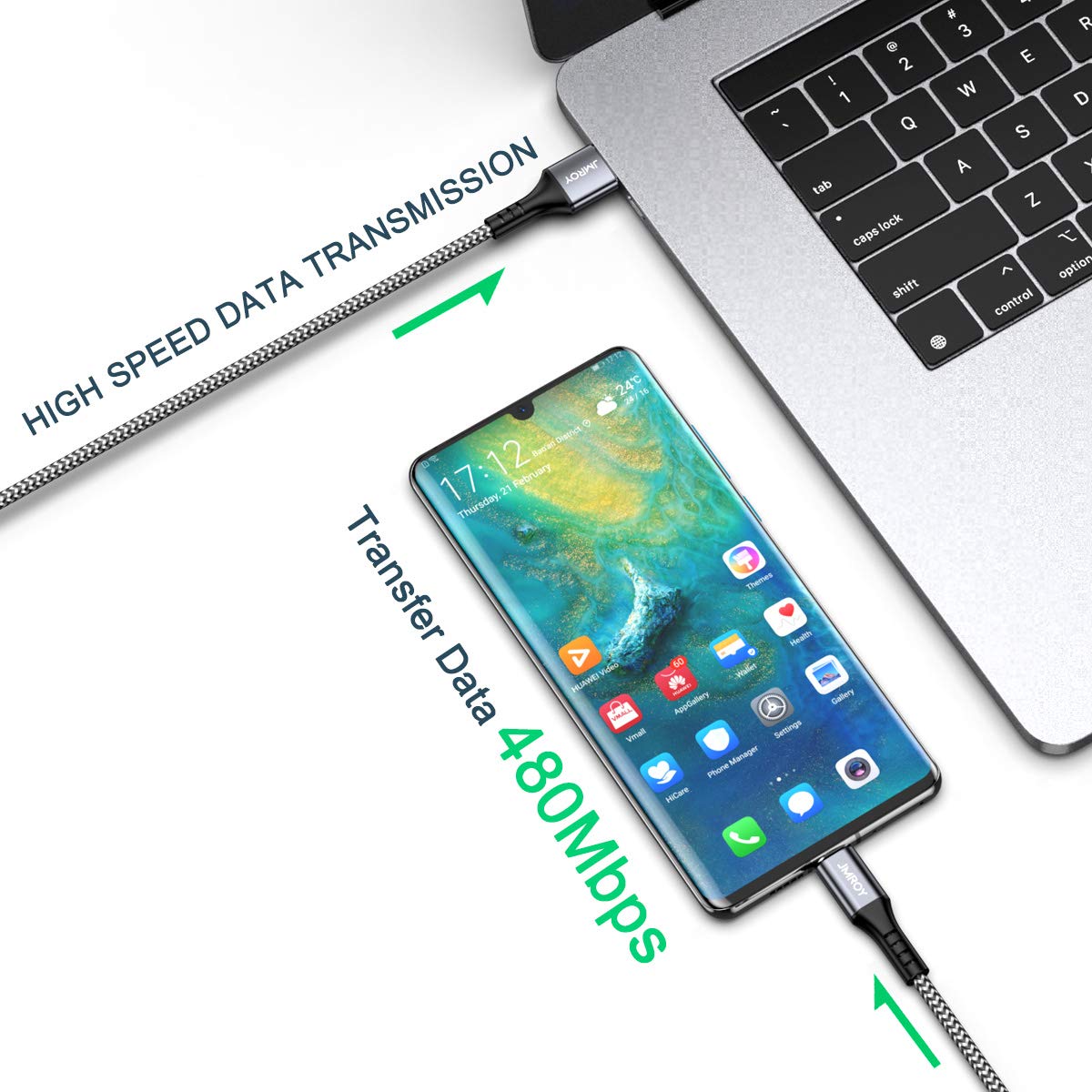 Thumbnail 2 de USB C Cable 3M (3m / 10ft) USB A to USB C Charger Cable, Nylon Braided, 3A, 480Mbps – Compatible with Samsung, Google Pixel, Huawei and more