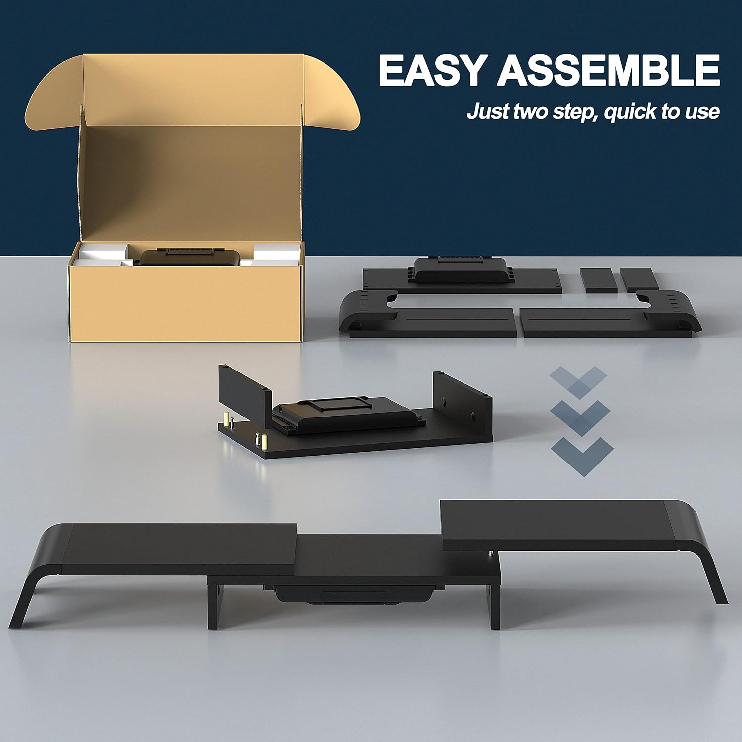 Detalle 2 de Fenge Dual Monitor Stand 119cm Large with Removable Slot Drawer, Adjustable Angle Shelves & Desk Organisation (Black)