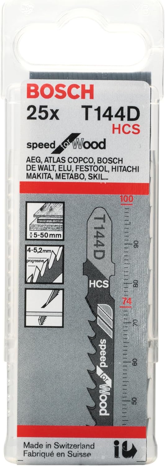 Detalle 2 de Bosch lot de 25 lames de scie sauteuse T 144 D Speed for Wood pour bois (100 mm) – pour bois résineux et panneaux
