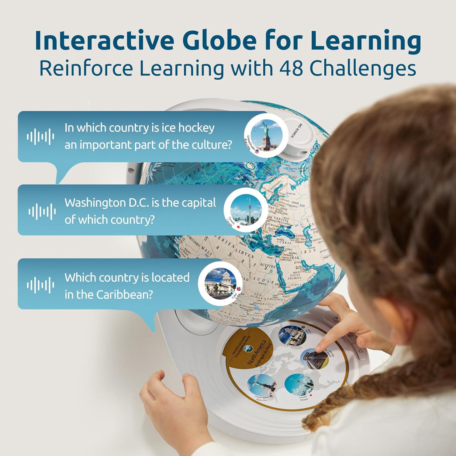 Detalle 2 de Science Openable Globe for Kids: 8-Inch Interactive Globe with Knowledge & Quiz Mode