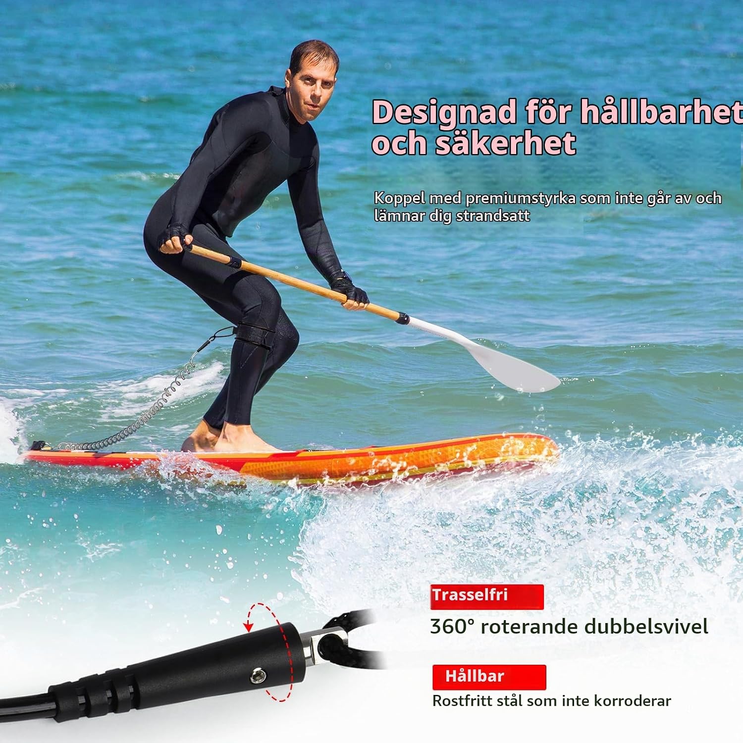 Detalle de Abahub SUP-koppel 3 m, spiralformat med justerbar fotögla