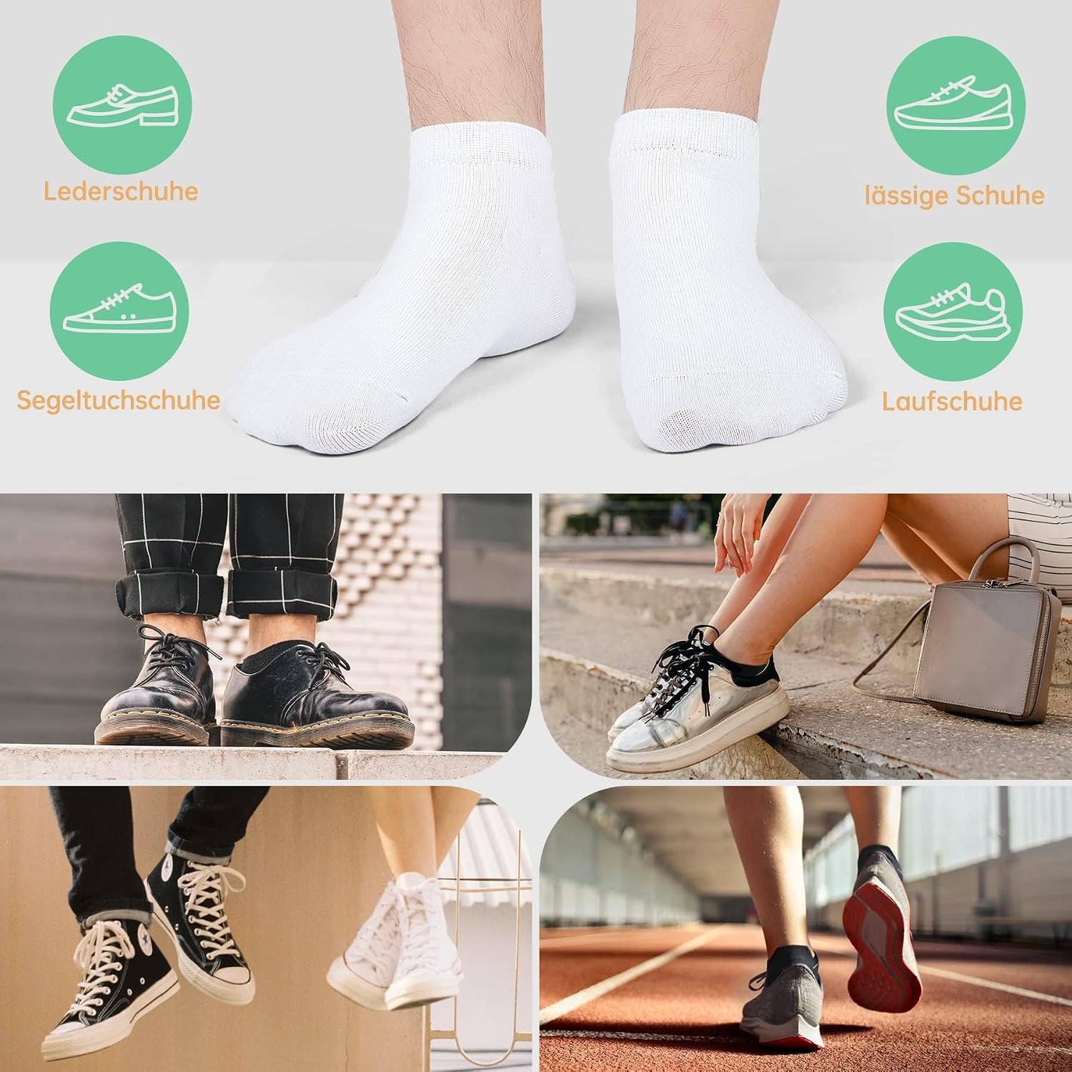 Detalle 2 de FALARY Sneaker Socken Herren Damen – 12 Paar Kurze Halbsocken aus Baumwolle, Weiß, Größe 43-46
