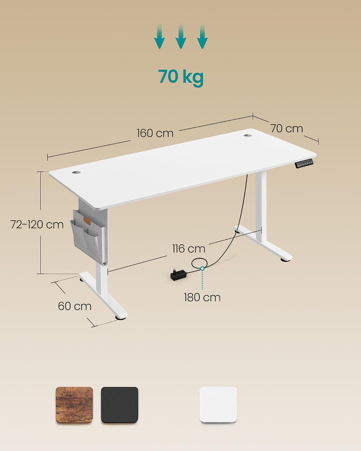 Detalle de SONGMICS BALOK LSD136W01 elektrisch zit-stabureau, 4 geheugenhoogtes, mat wit