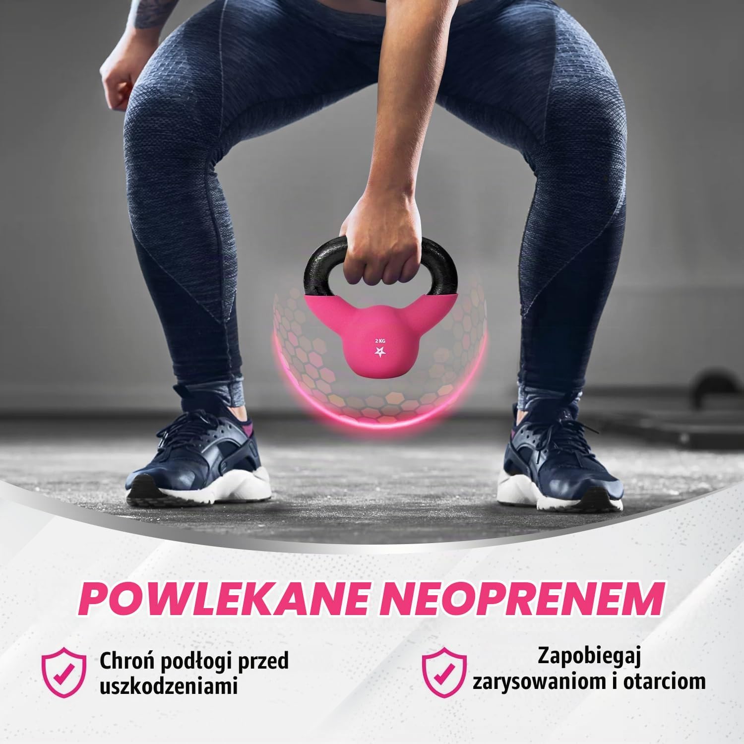 Detalle de Yes4All kettlebell żeliwny 2 kg z powłoką neoprenową, różowy