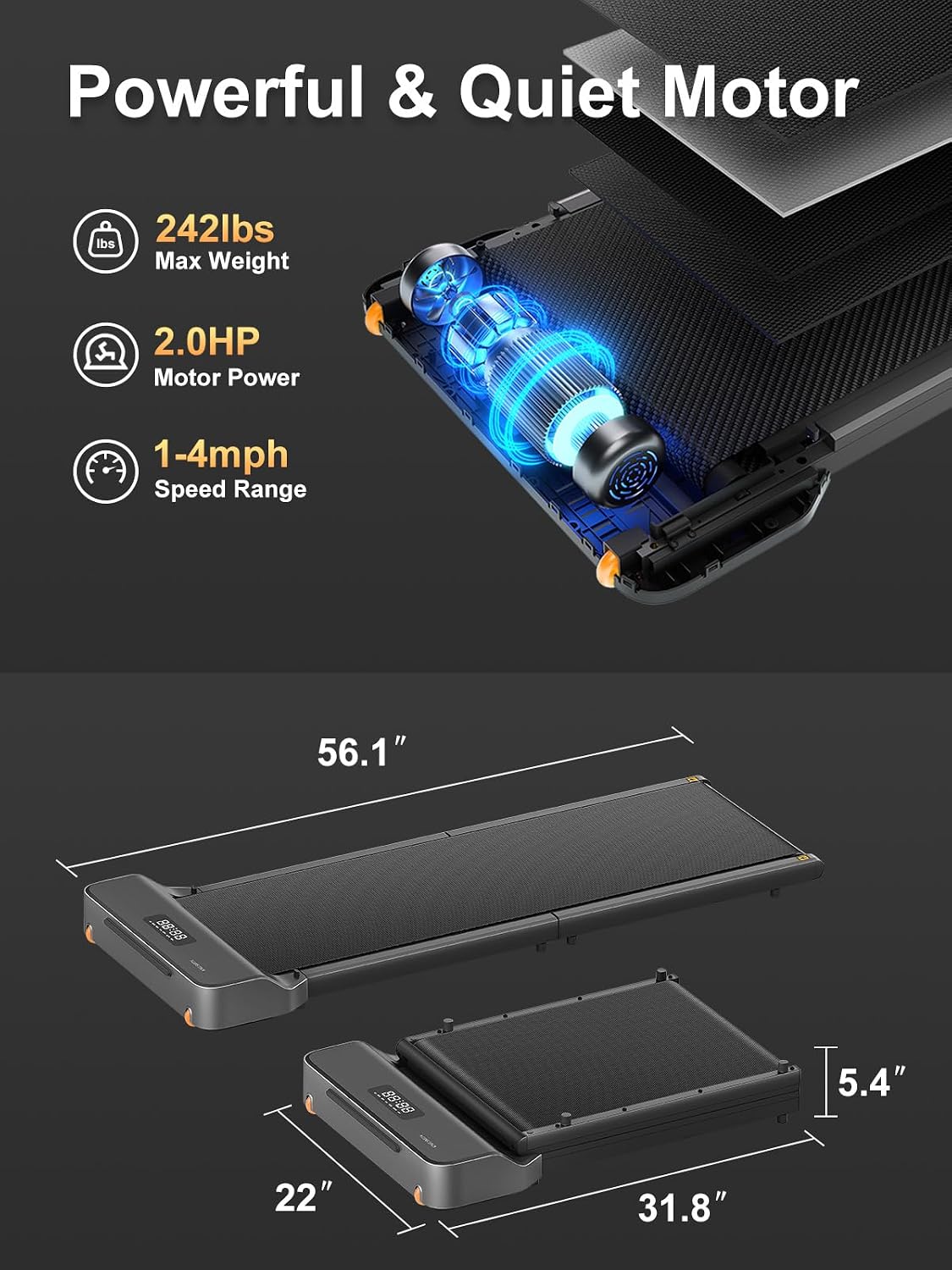 Detalle 2 de WALKINGPAD WP400F4 Z1 Foldable Walking Pad Treadmill, 1–4 mph, 4.1-inch Profile