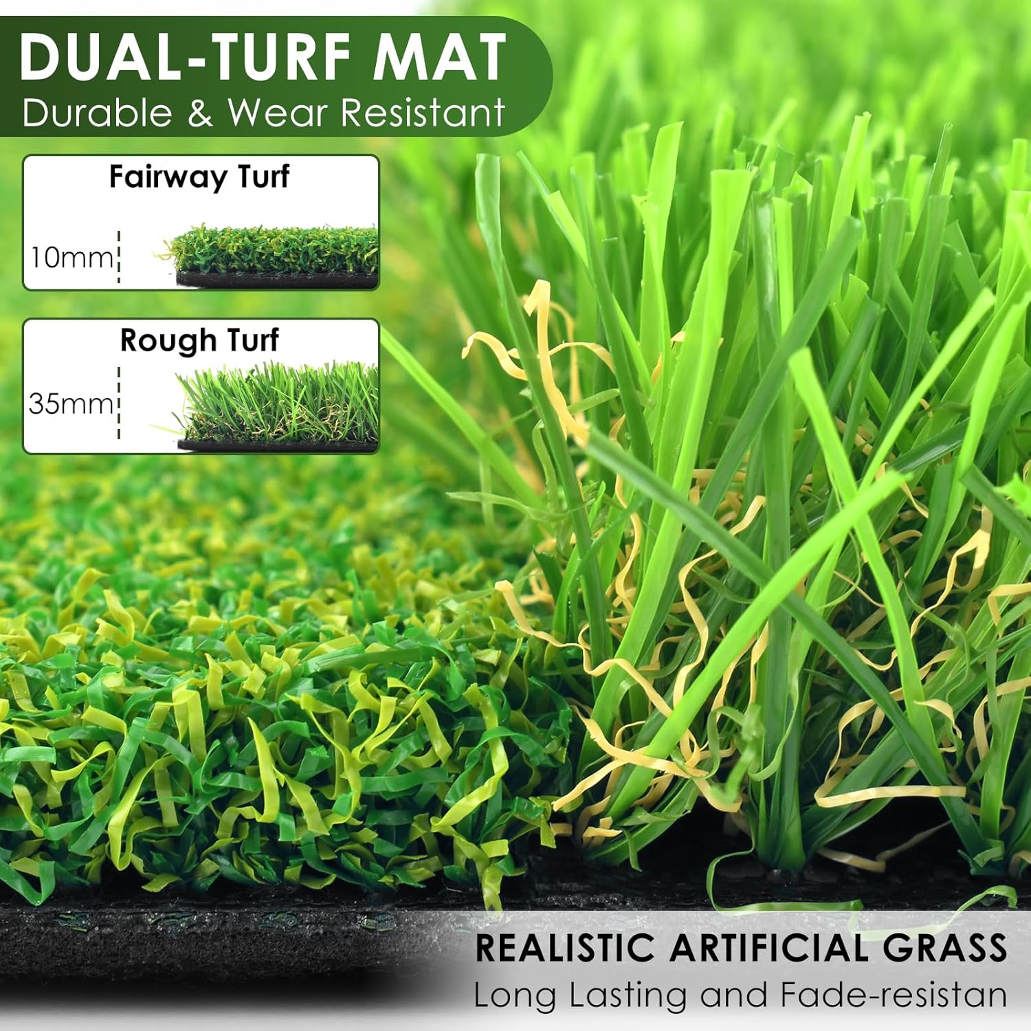 Detalle 2 de BROTOU Golf Hitting Mat Swing Path Detection – Dual Turf Practice Setup