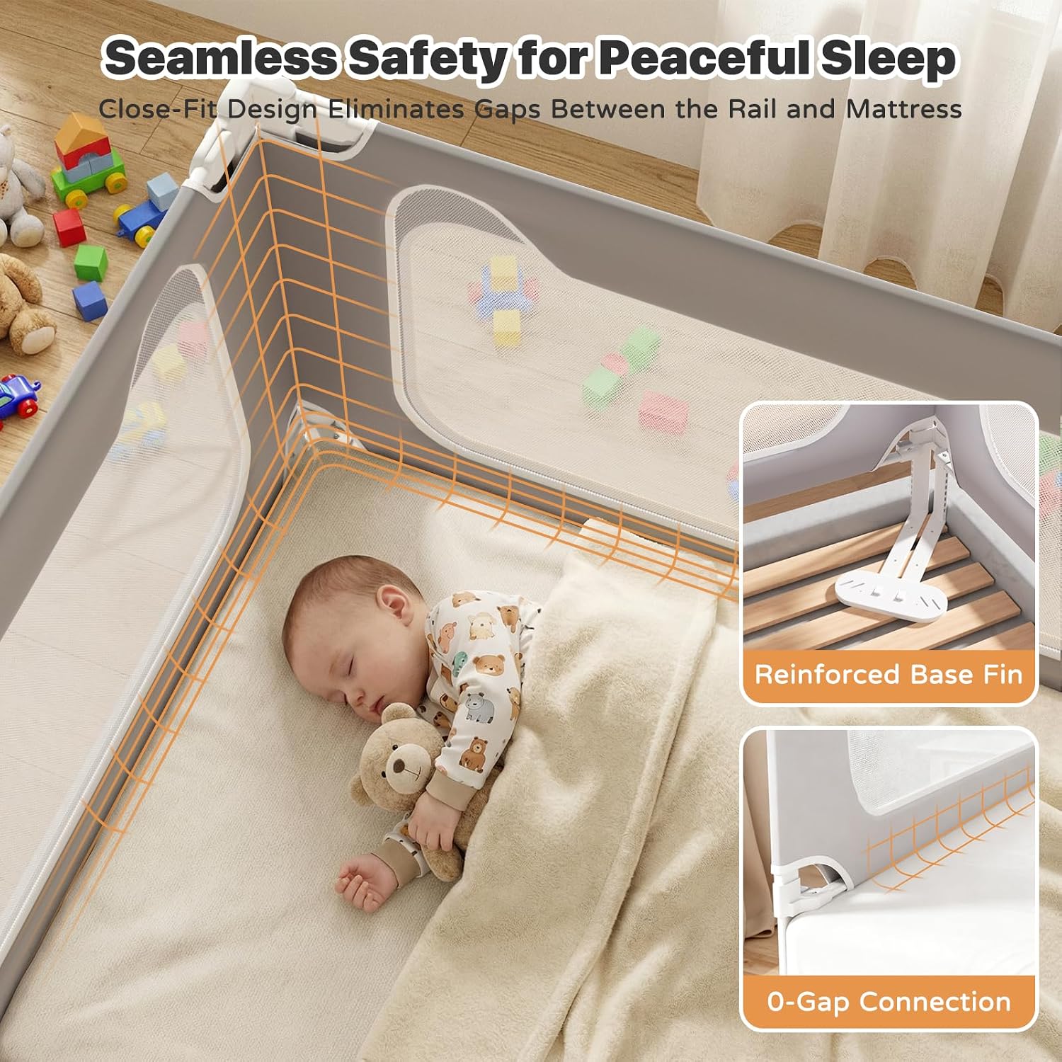 Detalle de MagicFox 3-Piece Queen Bed Rails for Toddlers, Adjustable Guard with Double Locks