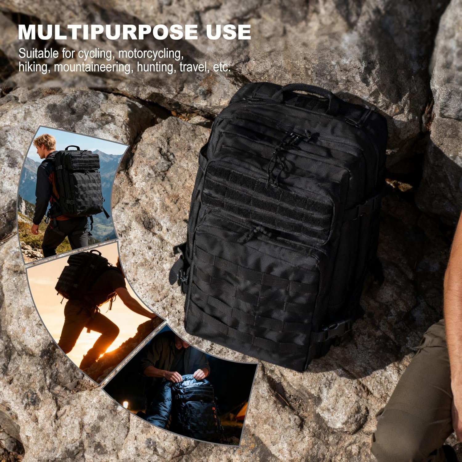 Thumbnail 5 de Militär Rucksack Herren 45L – großer taktischer Wasserdichter Outdoor-Backpack (Schwarz)
