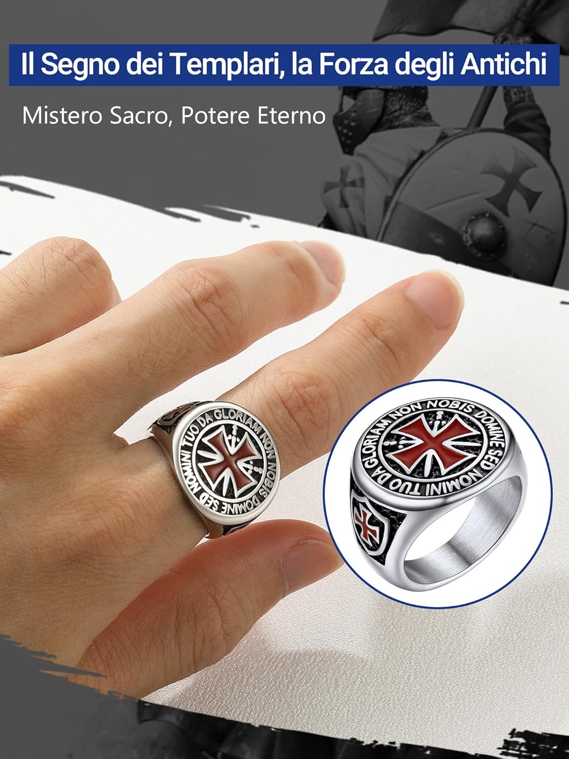 Thumbnail 2 de PROSTEEL anello in acciaio Cavalieri Templari con croce gotica e confezione regalo