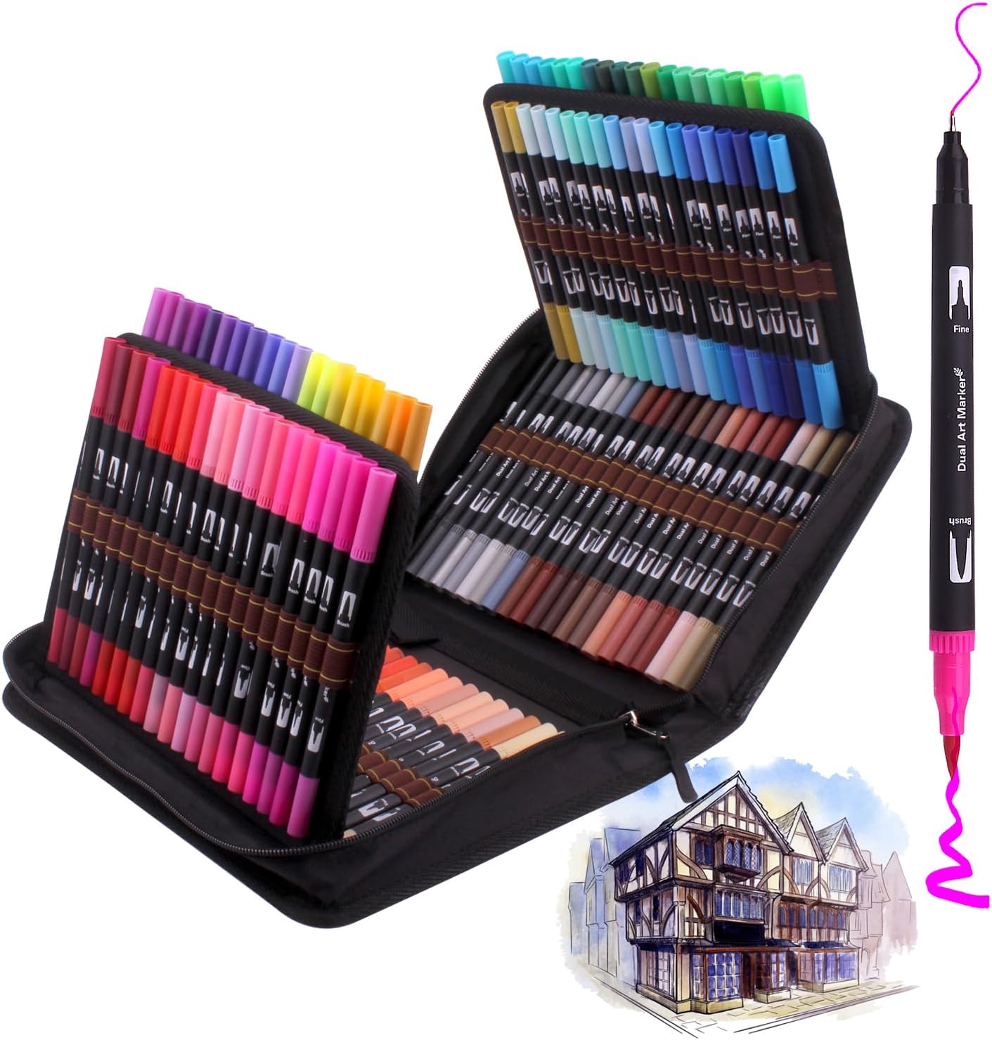 Detalle de Laconile Feutres Coloriage double pointe – 120 couleurs aquarelle pour dessin et calligraphie