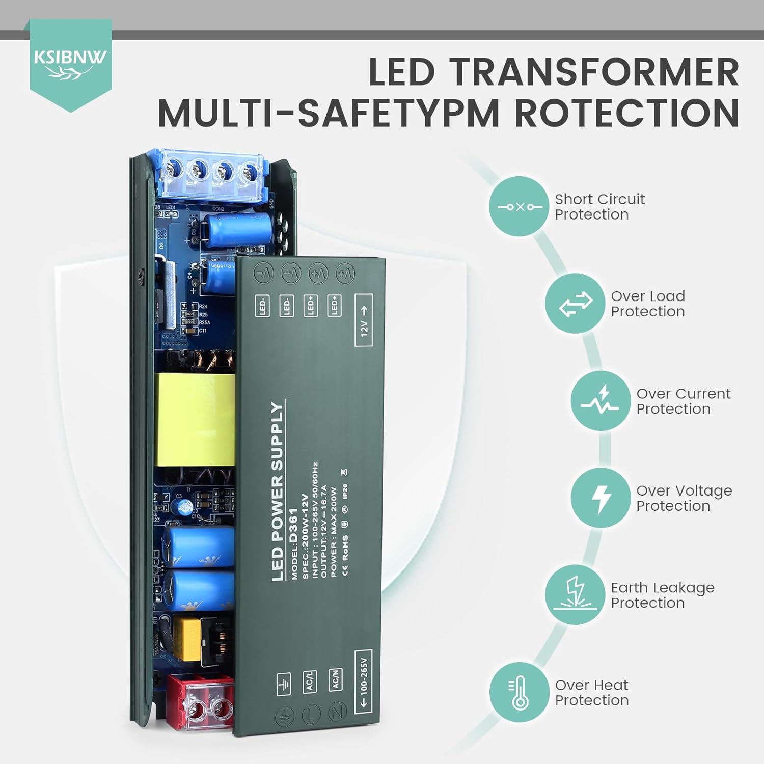 Thumbnail 1 de KSIBNW Alimentatore 12V da 220V a 12V 200W Slim LED Driver, protezioni integrate