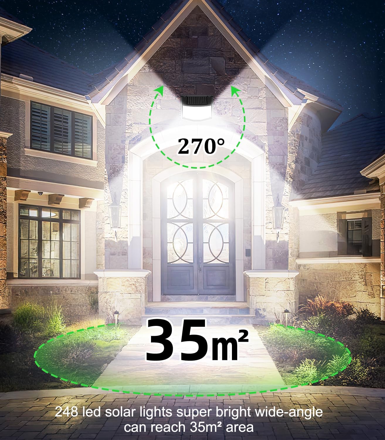 Thumbnail 6 de Solar Security Lights Outdoor Garden: 248 LED Solar Motion Sensor Light (2 Pack) with 270° Wide Angle, IP65 Weatherproof