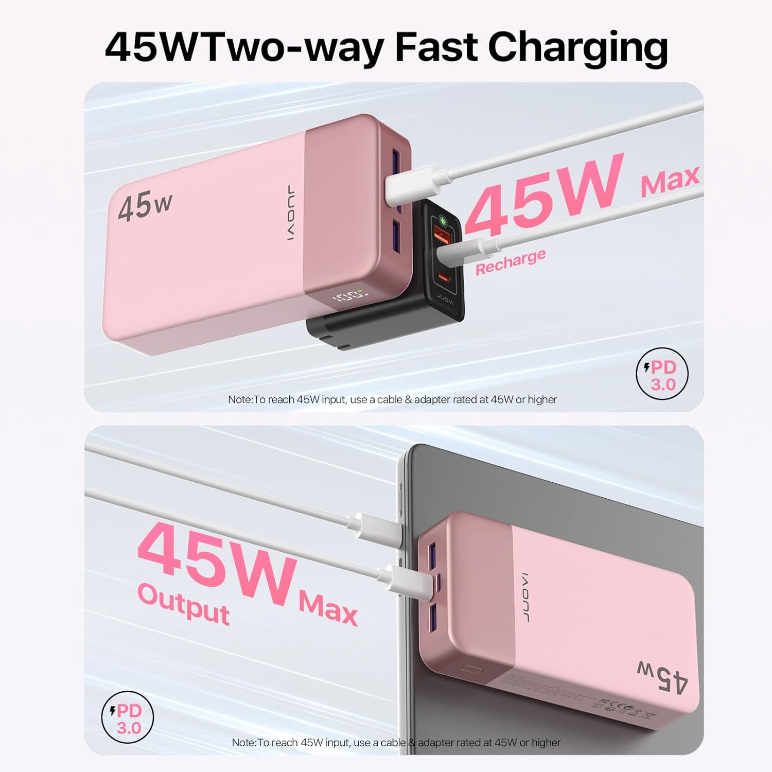 Thumbnail 2 de JUOVI J2621 Power Bank: 45W Fast Charging 20000mAh Portable Charger (Pink)
