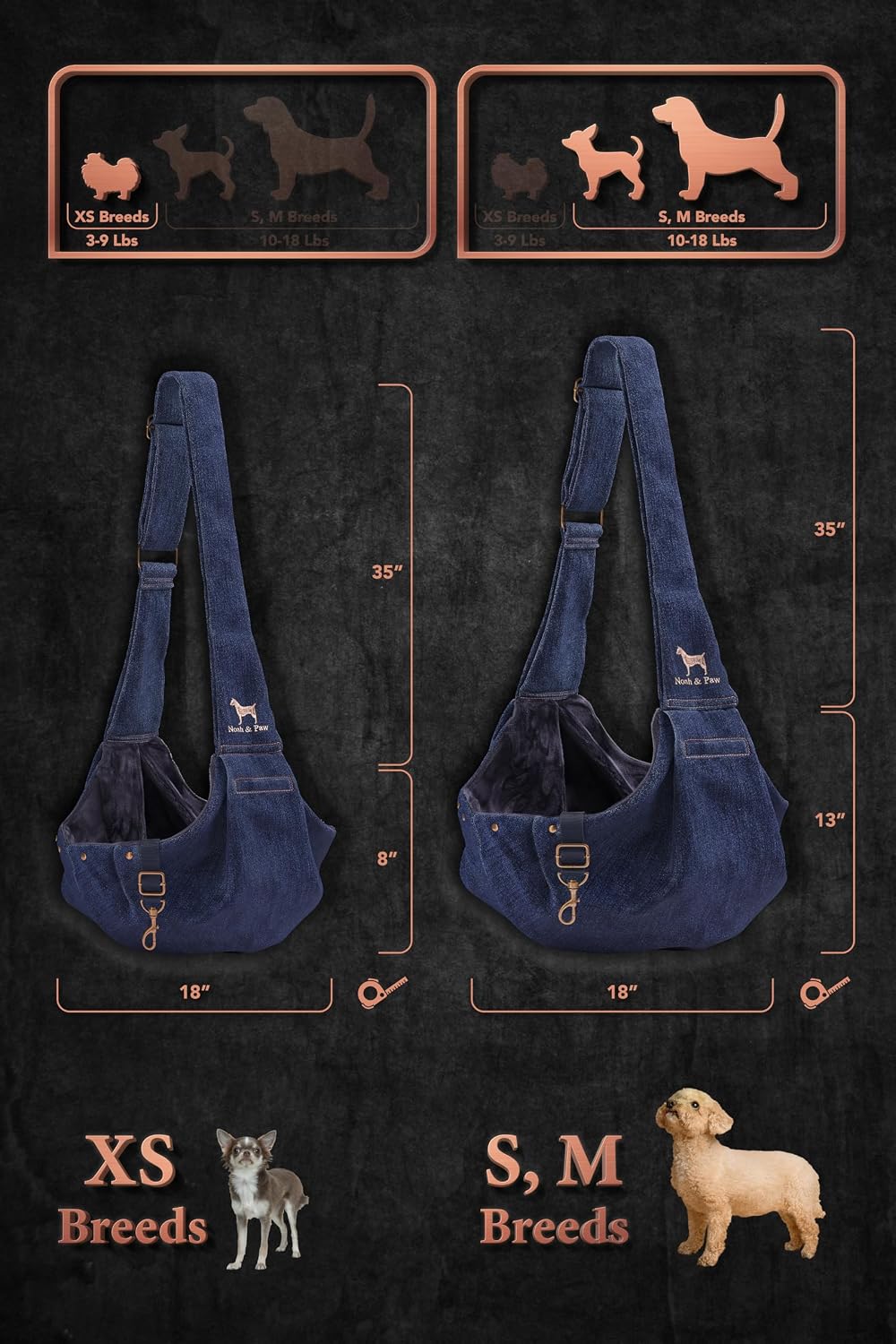 Detalle 2 de Noah & Paw Dog Sling Carrier (3–10lb) in Premium Denim – Adjustable Padded Strap, Lined & Machine Washable