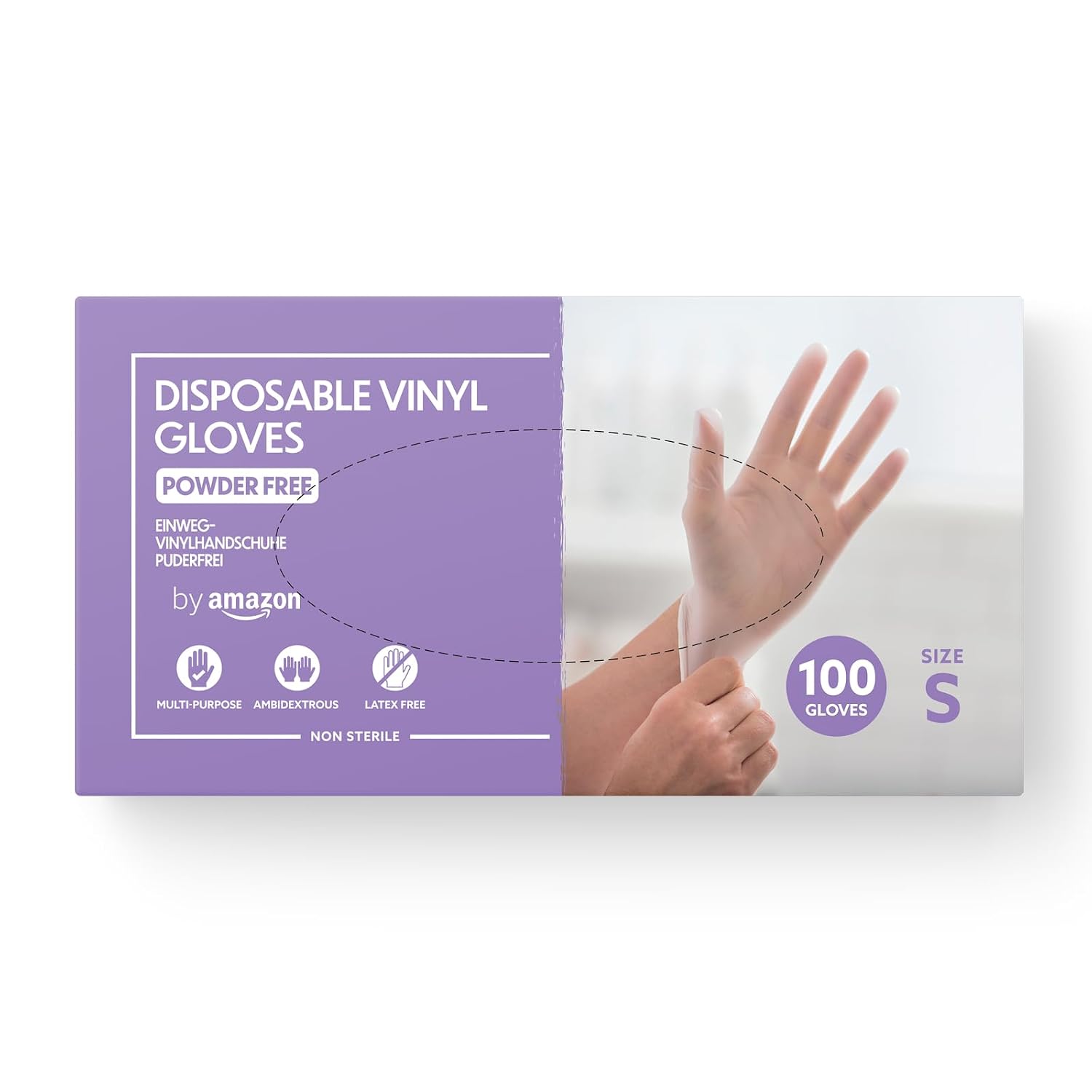 Detalle de Gants en vinyle jetables taille S – lot de 100, transparents – by Amazon