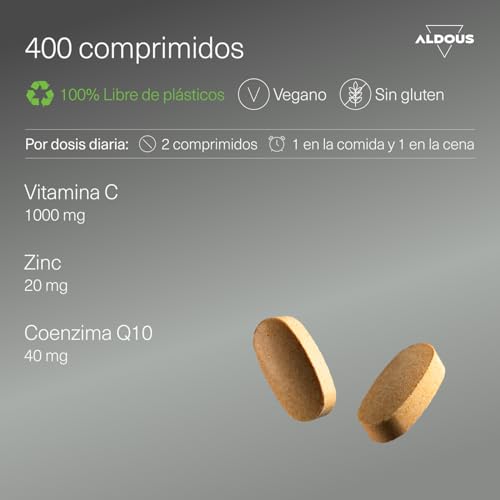 Detalle de ALDOUS Vitamina C 1000 mg con Zinc y Q10, 400 comprimidos 💊