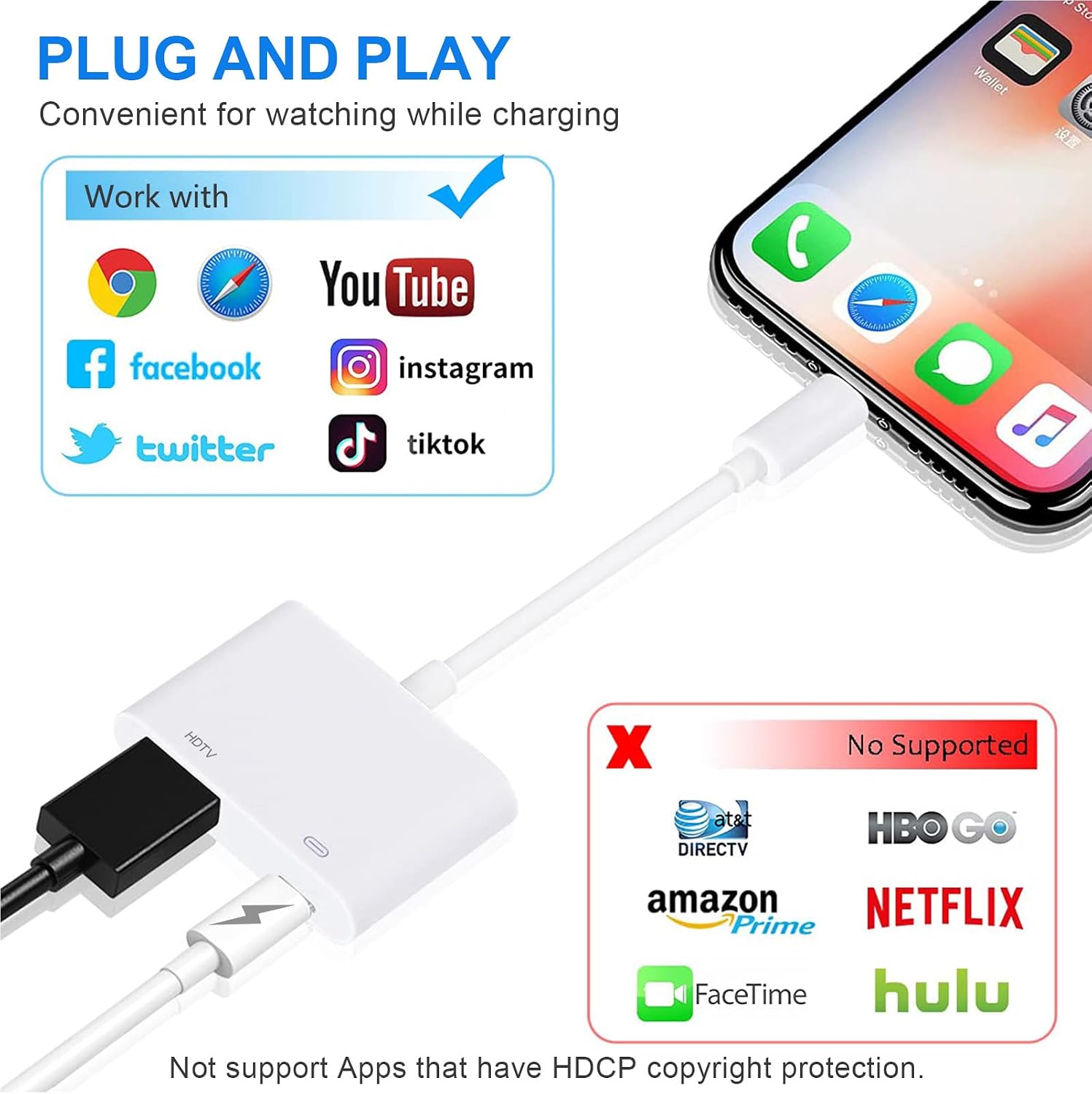 Detalle de Denlane HDMI Adapter for iPhone & iPad — 1080p HDMI 2-in-1 Digital AV Converter