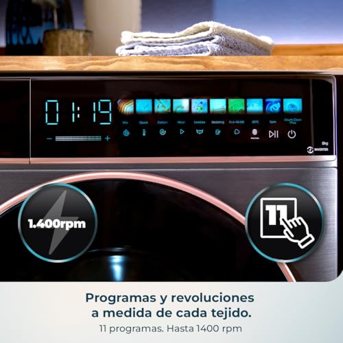 Detalle de Cecotec Lavadora Secadora Bolero Wash&Dry 85900 Inverter Steel A: 8‑5 kg, 1400 rpm, pantalla FullColor 10,3