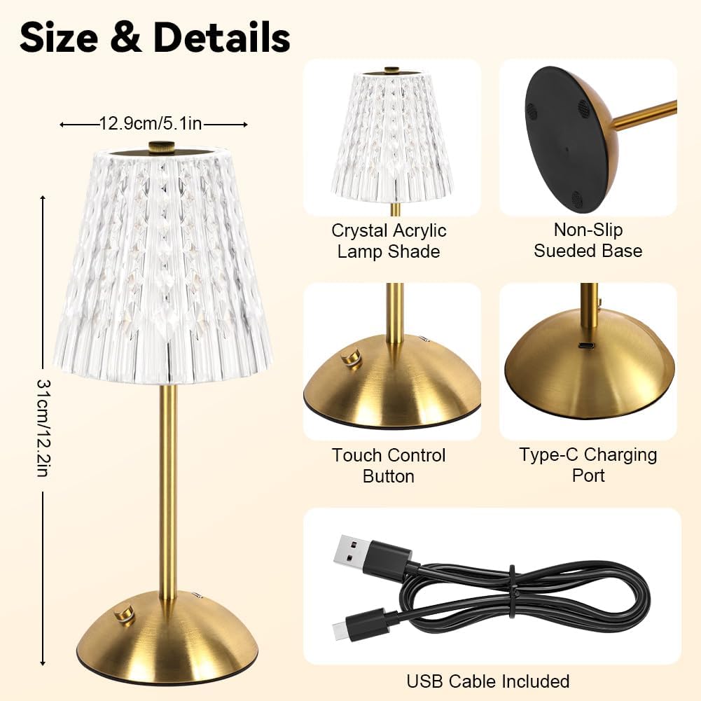 Detalle 2 de vsshe U10de-QCXXSWQG250301 draadloze tafellamp met touchbediening en 3 lichtkleuren