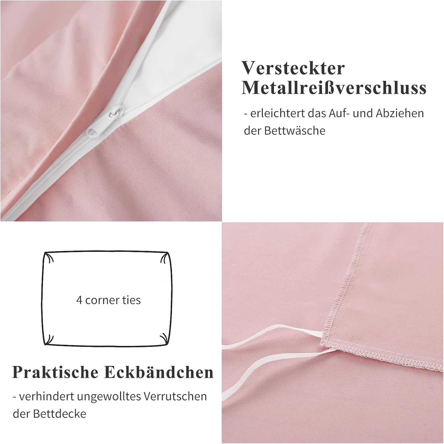 Thumbnail 6 de Aisbo Bettwäsche 200x220 3-teilig in Rosa (Mikrofaser) mit Reißverschluss