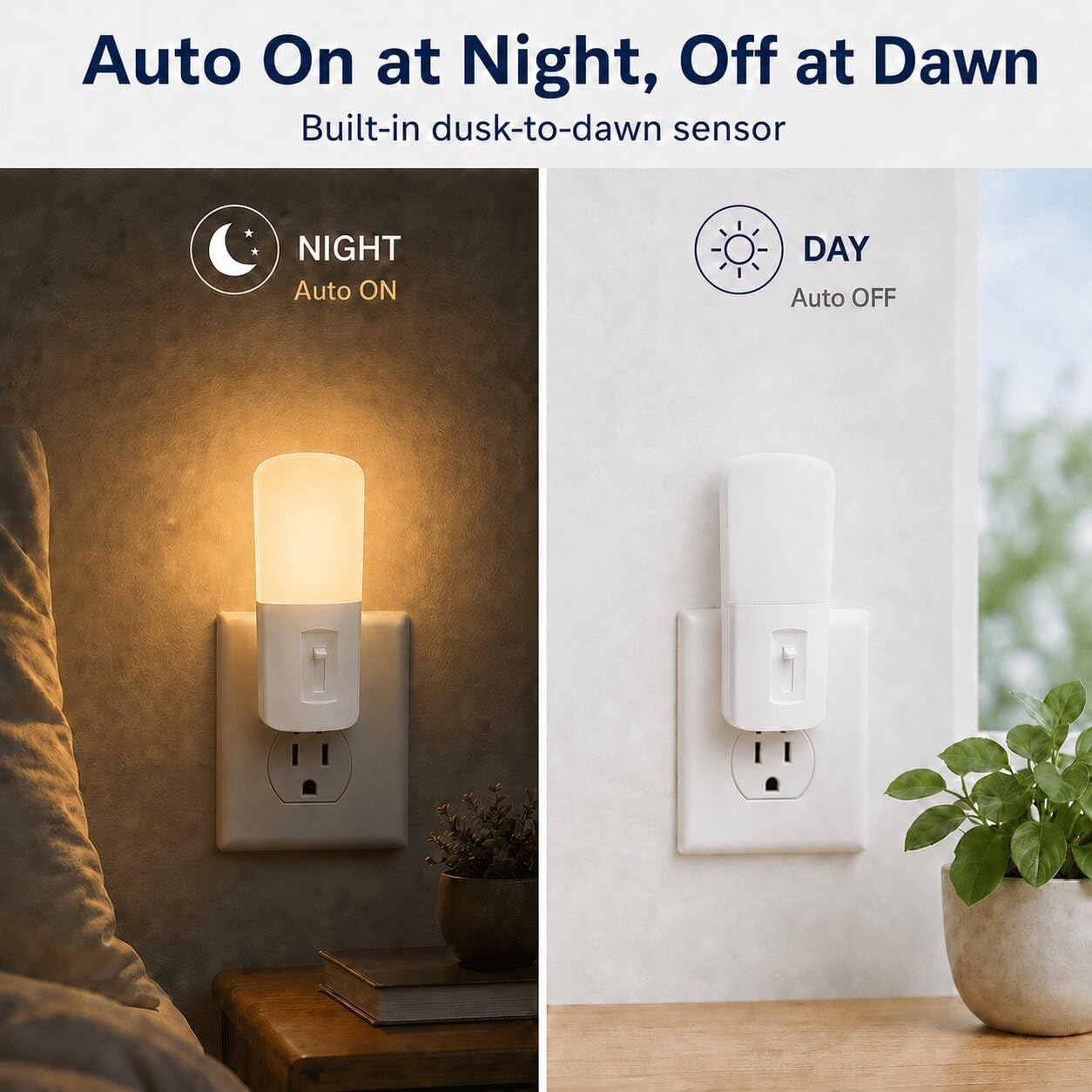 Detalle de LOHAS Dimmable Plug-In Night Lights, 2-Pack, 3000K, 5–80 lm