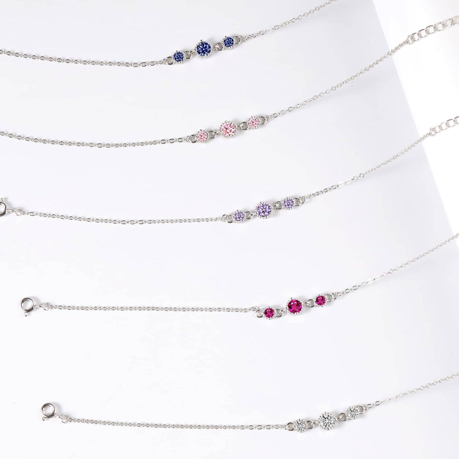 Detalle de VANSZA Damen-Silberarmband 925 Sterling Silber mit 3 Zirkonia-Diamanten – 17 cm (mit 4 cm Verlängerung)