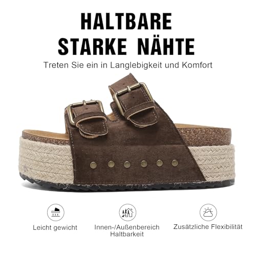 Detalle de Zaxunai Sandalias Mujer Zuecos Mules con Doble Hebilla y Suela Plataforma de Corcho