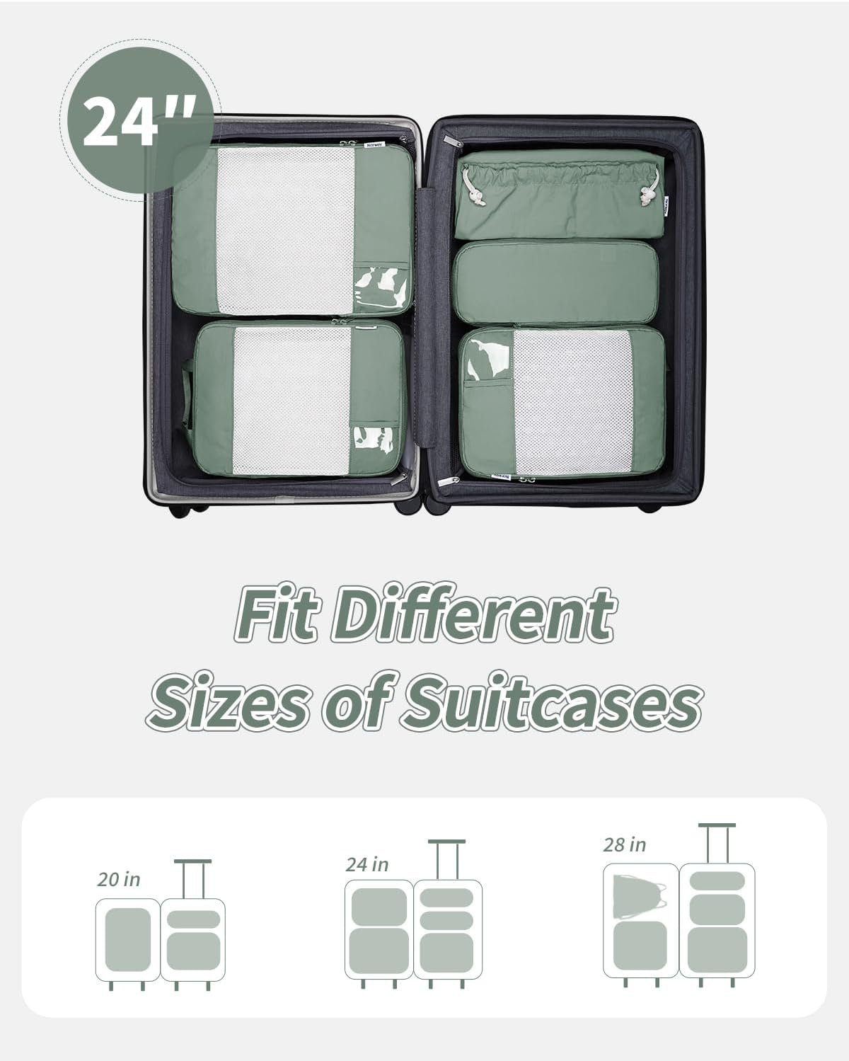 Detalle de Narwey 5 Set Compression Packing Cubes for Suitcases and Backpack (Green) – Travel Organisation Kit