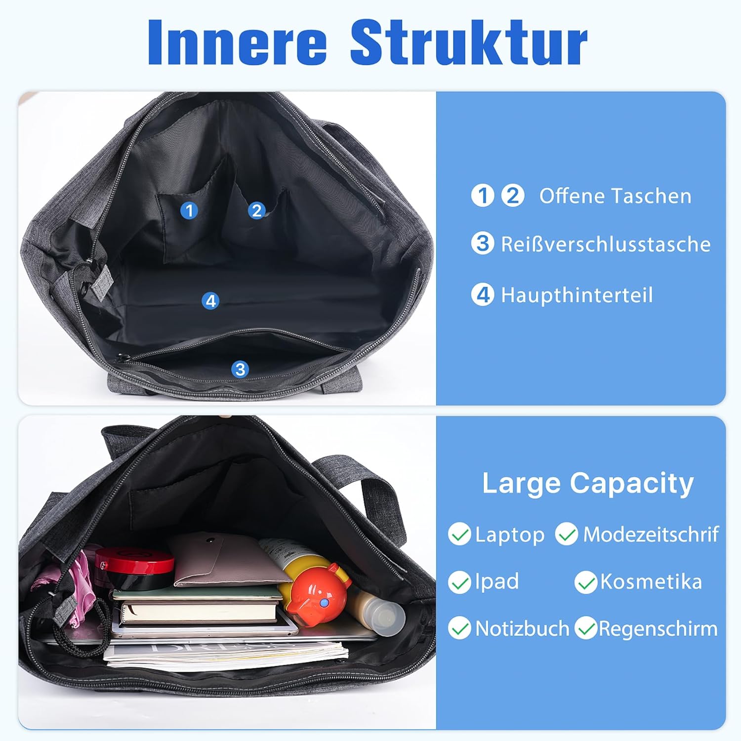 Detalle 2 de MAYMOONER Große Nylon-Tragetasche Damen 45 cm