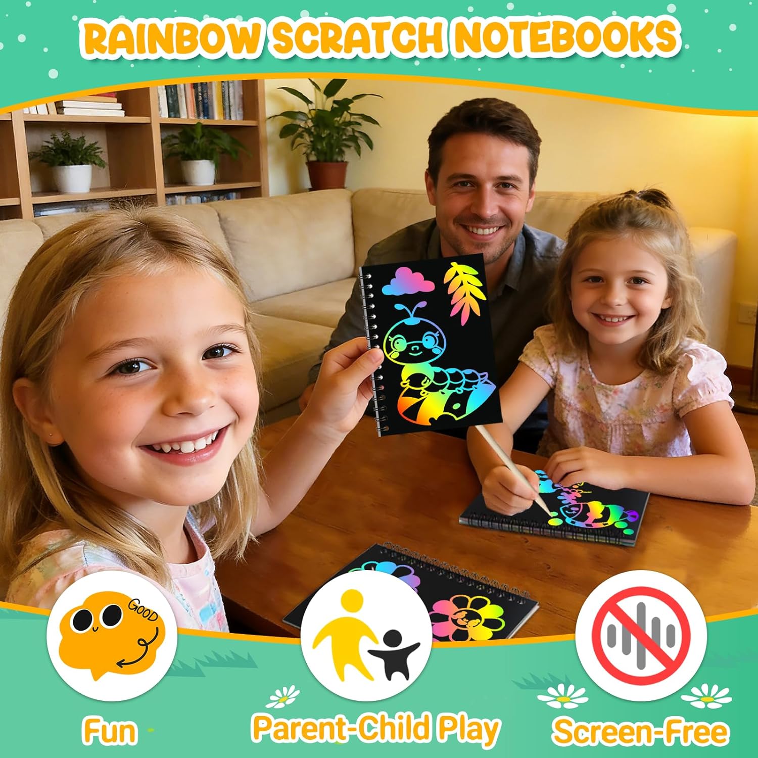 Detalle 2 de ZMLM Scratch Art: 16 Rainbow Scratch Books Set with Stencils & Wooden Styluses for Kids 4–9