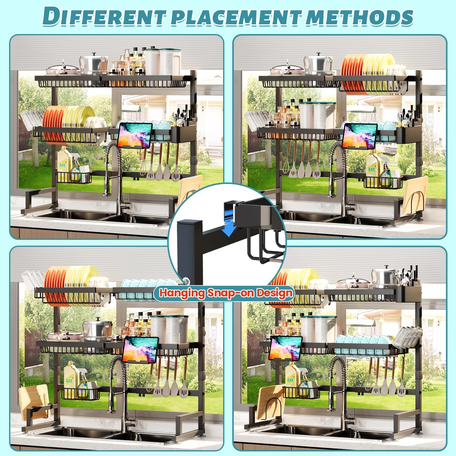 Thumbnail 5 de ADBIU Over The Sink Dish Drying Rack (Expandable 2-Tier, Snap-On Design)