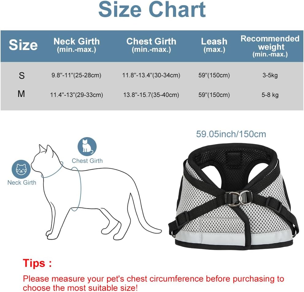 Detalle de AUYAO verstelbaar kattenharnas S, reflecterend en ontsnappingsveilig