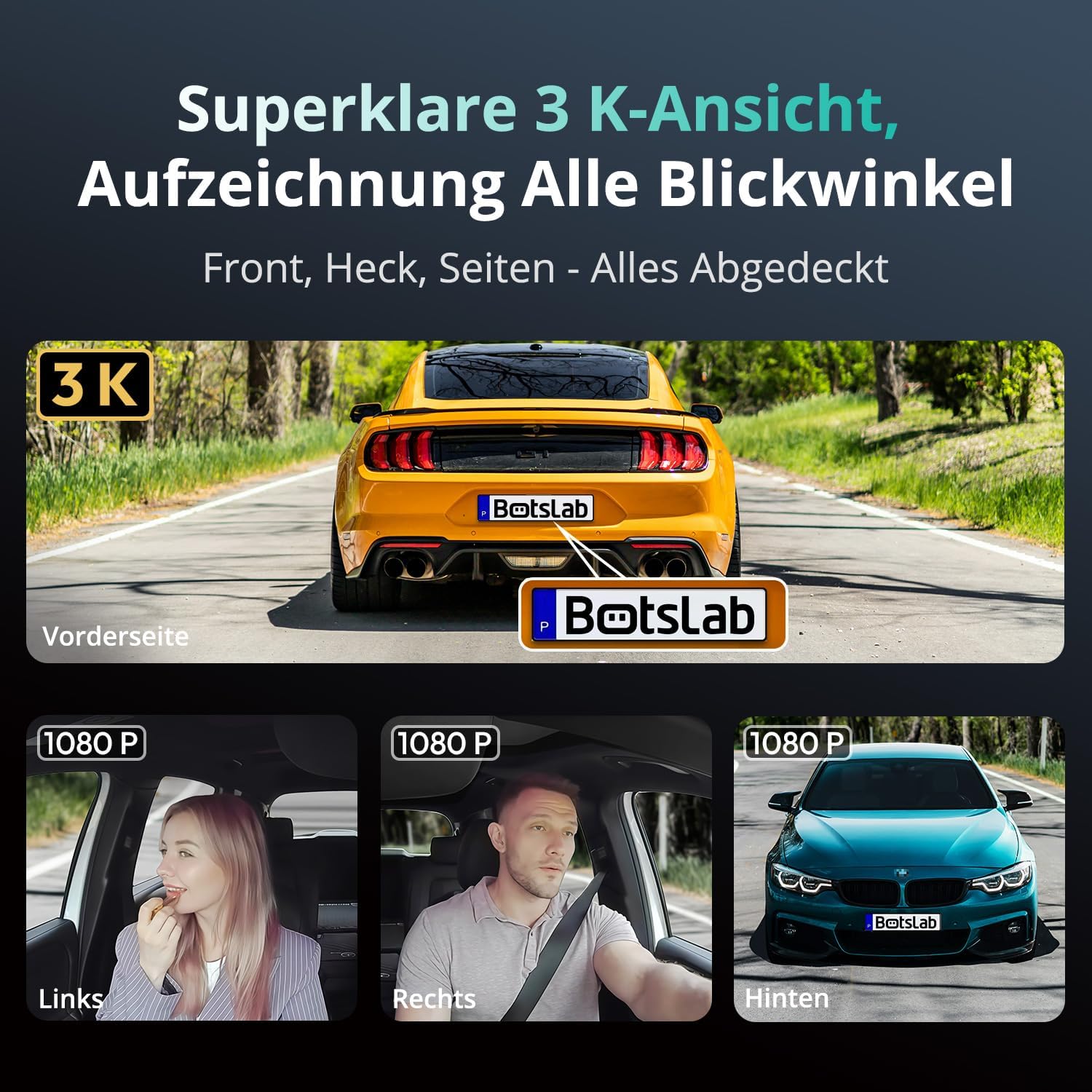 Thumbnail 1 de BOTSLAB Dashcam Auto 4 Kanal 3K 128GB