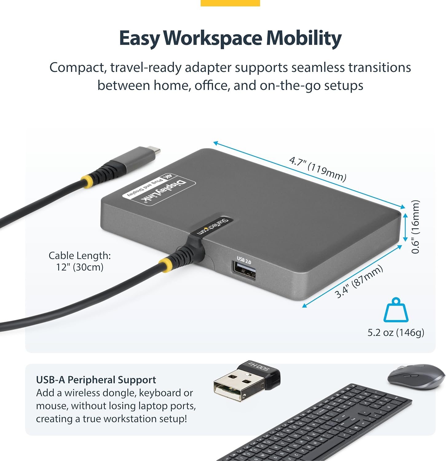 Detalle de StarTech.com Quad USB-C to DisplayPort workstation dock (4K60/4K120, 140W PD passthrough) – QUAD-USB-DP-ADAPT