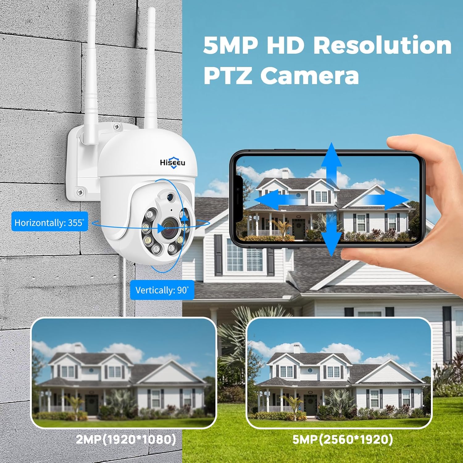 Detalle de Hiseeu 5MP 3K Telecamera Wi-Fi Esterno PTZ 360° con Visione Notturna a Colori e Audio Bidirezionale