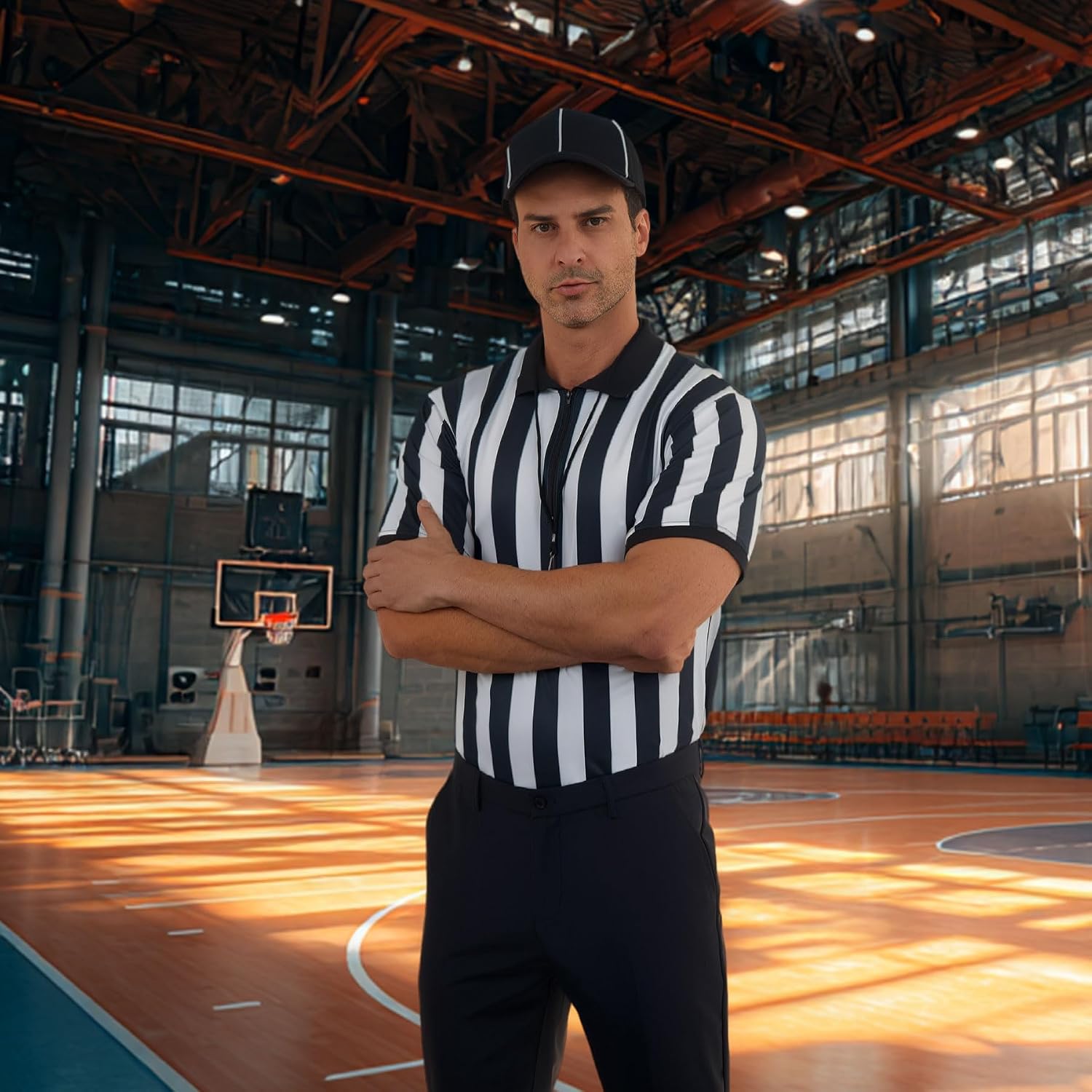 Thumbnail 4 de COSPELEY Referee Costume Set, Striped Jersey Shirt and Matching Hat