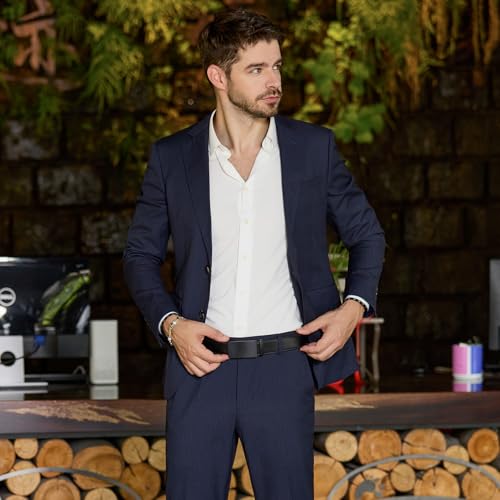 Detalle de VATAN Ceinture Homme Réglable à Cliquet en Cuir – Classique, Noir, 115 cm (34-38')