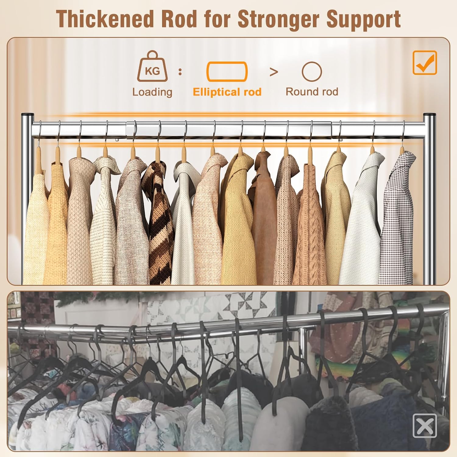 Thumbnail 2 de EAGMAK Heavy Duty Clothes Rail Load 180 KG – Rolling Garment Rail with Lockable Wheels