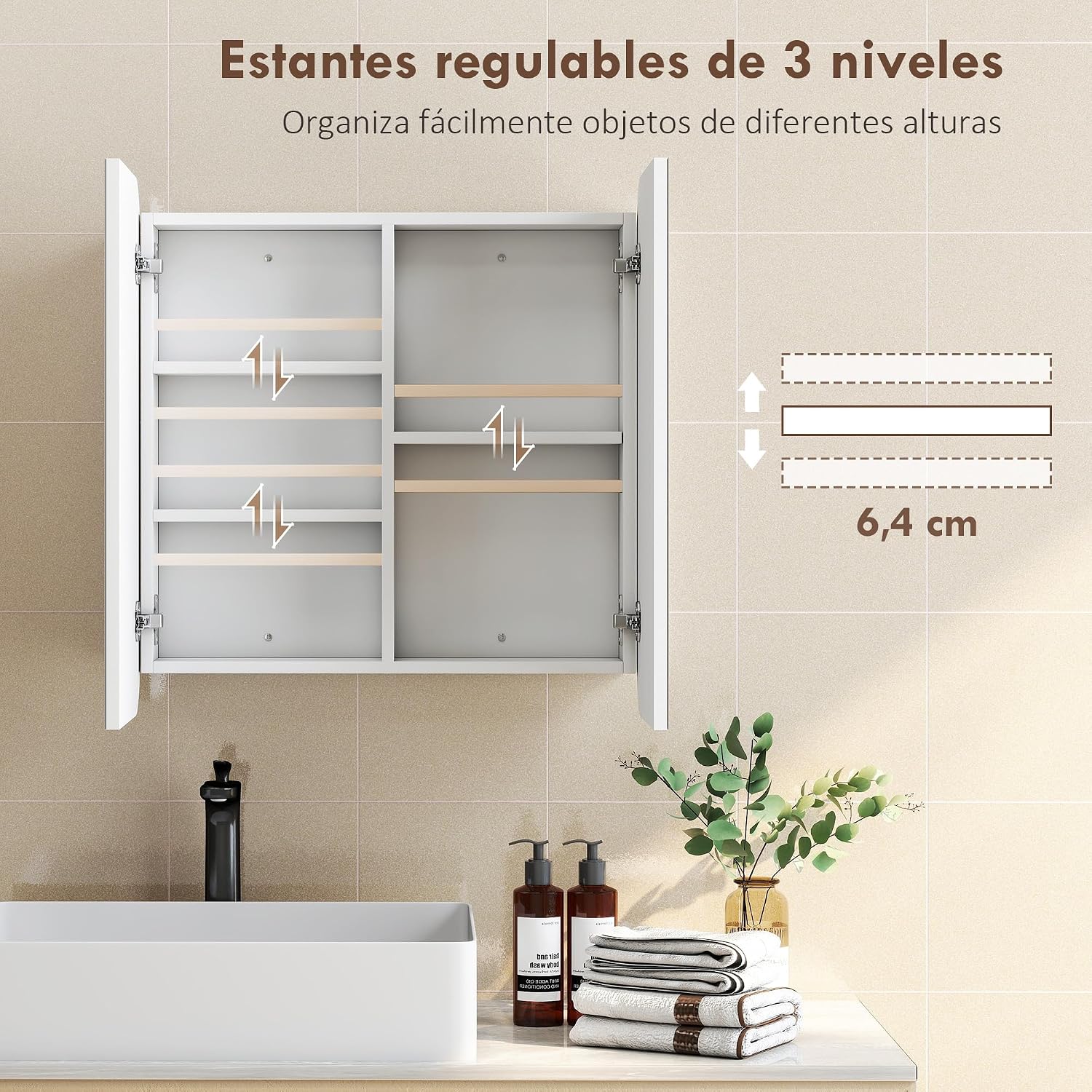 Thumbnail 5 de HOMCOM Armario de Baño con Espejo 68x13x66