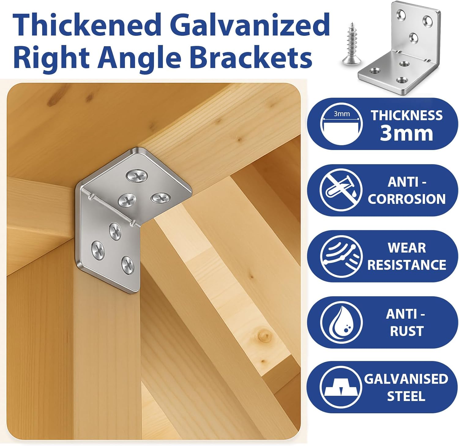 Thumbnail 2 de Xyxu L Brackets for Wood – 10 Pack Heavy Duty 40x40x40mm with Screws