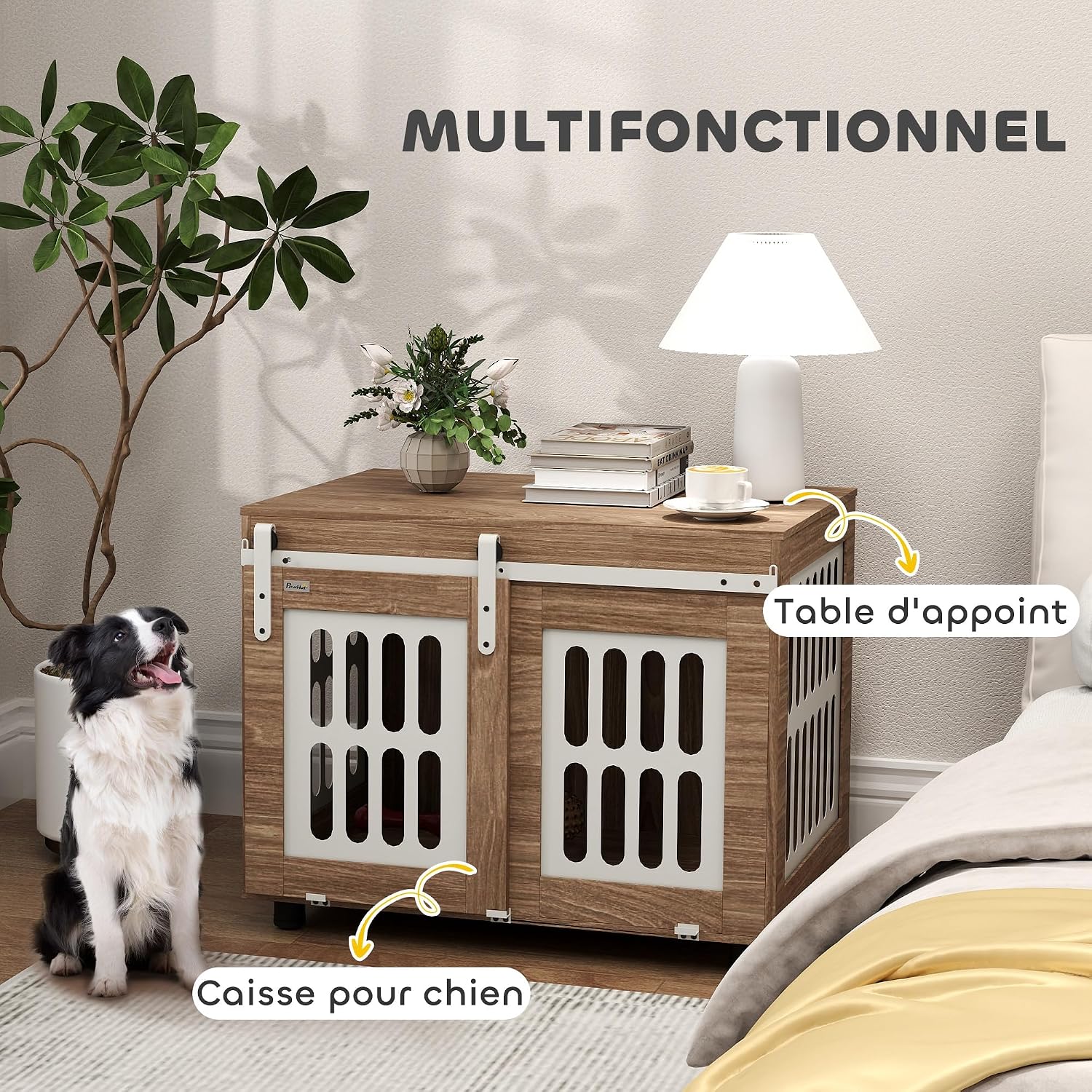 Detalle de PawHut meuble cage pour chien 80 x 59